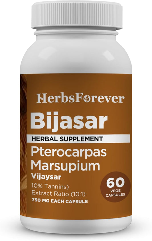 Bijasar Capsules for Liver Health | Pterocarpus Marsupium Alkanoid 4% | 60 Vege Capsules, 800 Mg | Herbsforever