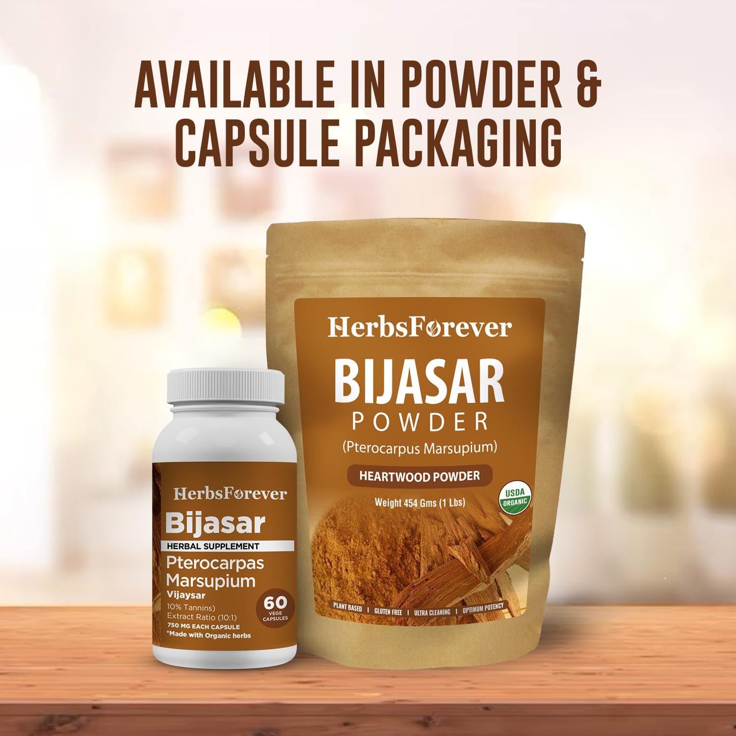 Bijasar Capsules for Liver Health | Pterocarpus Marsupium Alkanoid 4% | 60 Vege Capsules, 800 Mg | Herbsforever