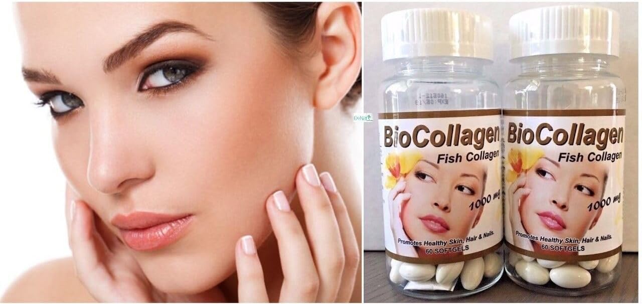 Bio Collagen Set: Hydrolyzed Collagen Capsules & Antioxidant Cream for Healthy Skin, Hair, and Nails - 2 oz Cream, 1000mg Capsules - Pack of 2