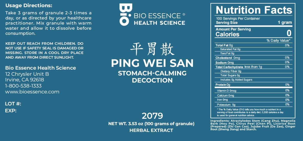 Bio Essence Health Science 2079 Ping Wei San Herbal Supplement 100g - Stomach-Calming Decoction
