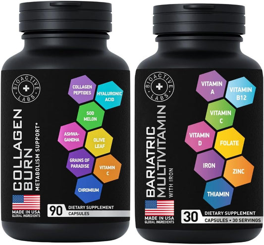 BIOACTIVE LABS Thermogenic Multi Collagen Burn and Bariatric Multivitamin with Iron - Health and Wellness Bundle