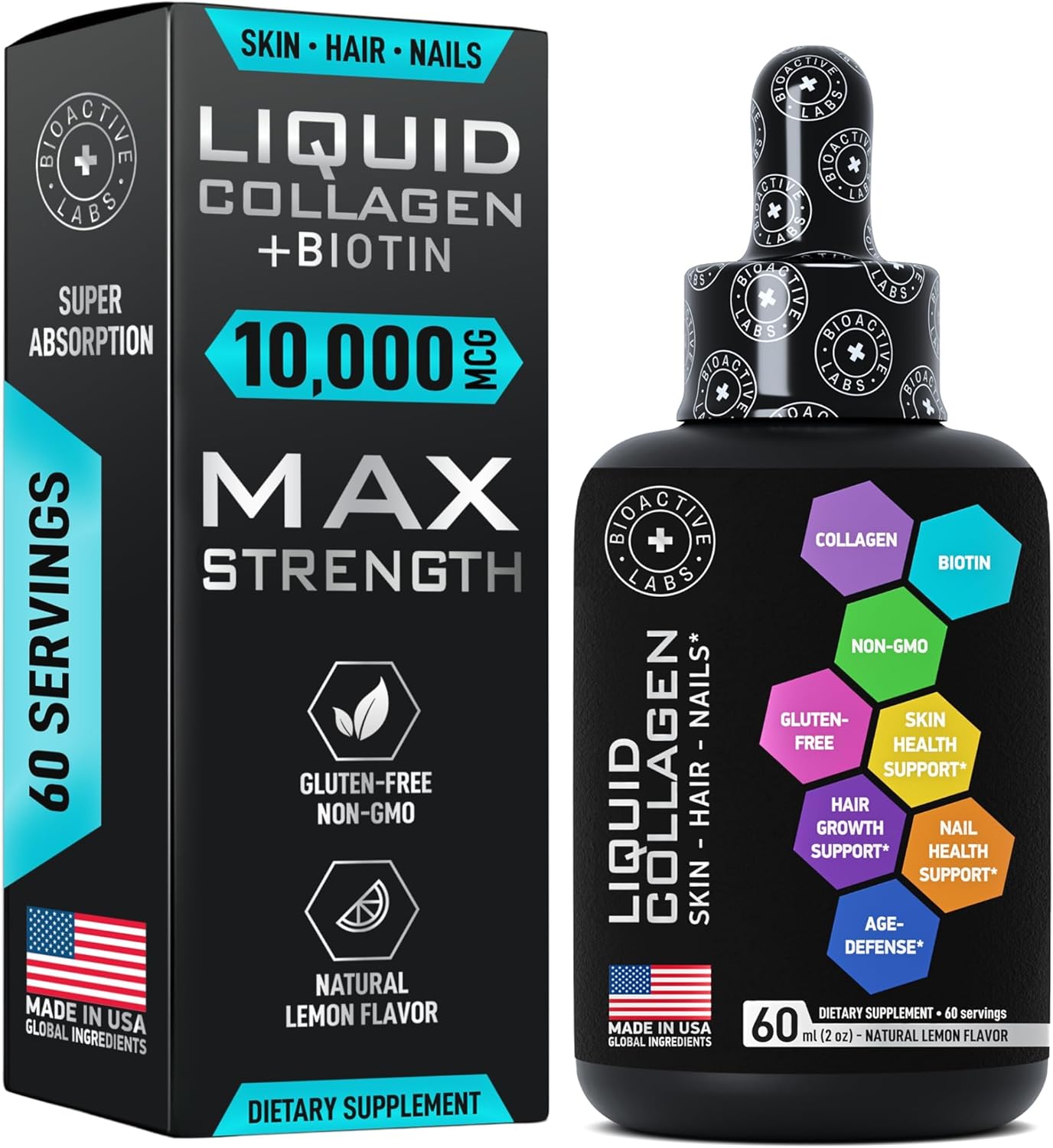BIOACTIVE LABS Women's Iron, Folic Acid, and Liquid Collagen Bundle for Anemia, Pregnancy, and Beauty Support