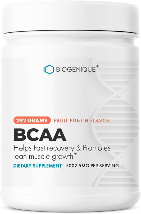 Biogenique BCAA Powder for Post-Workout Muscle Recovery, 4g BCAAs 2:1:1, Amino Acids for Men & Women, Vegan, Non-GMO, Gluten-Free - Made in USA (Fruit Punch, 292g)