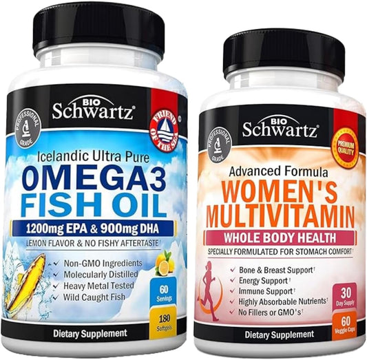 BioSchwartz Women's Multivitamin Capsules and Omega 3 Fish Oil Softgels Bundle - 3 Month Supply