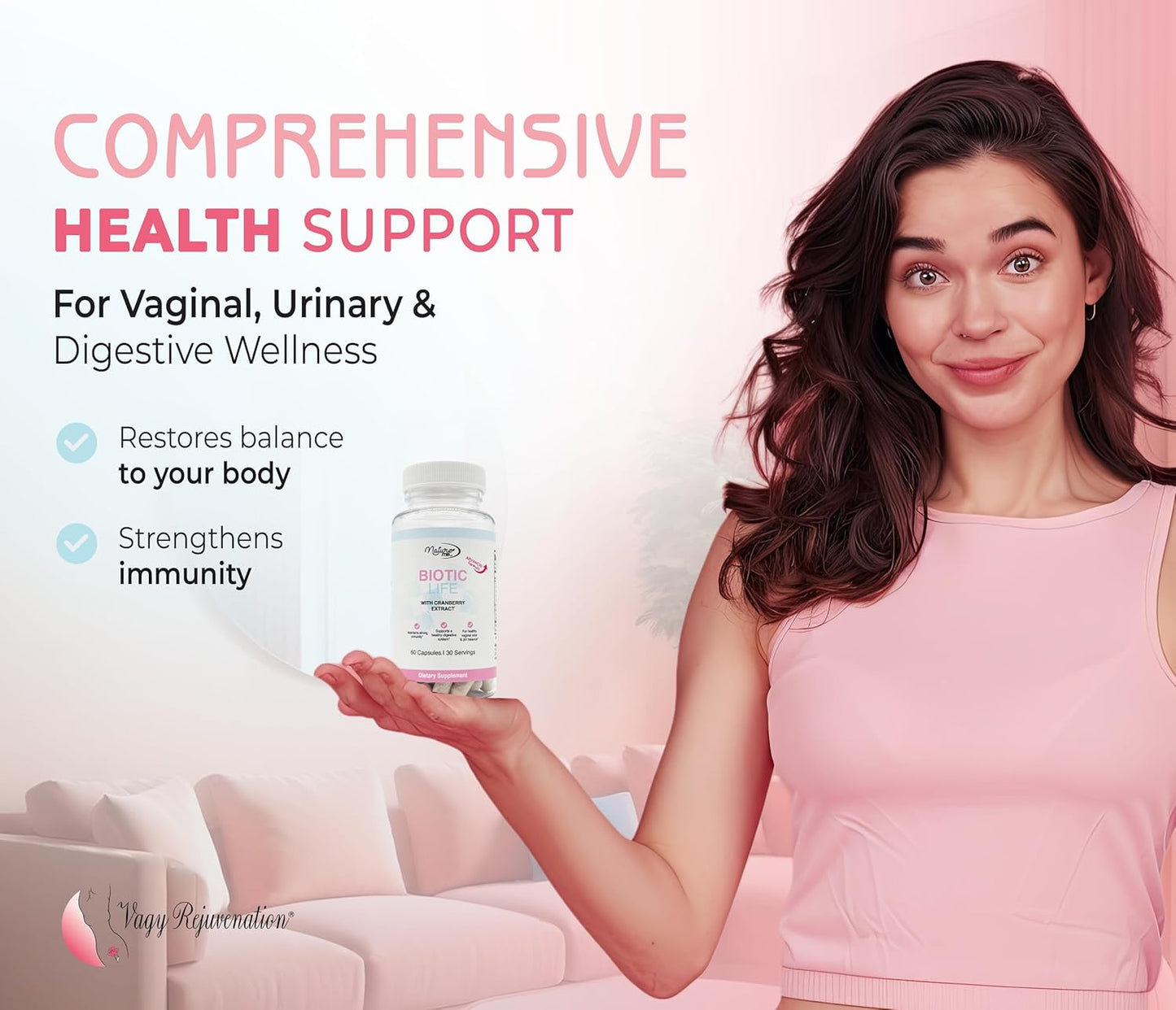 BioticLife Probiotic for Women - Supports Vaginal, Digestive & Urinary Health - 60 Capsules with Prebiotics & Cranberry Extract