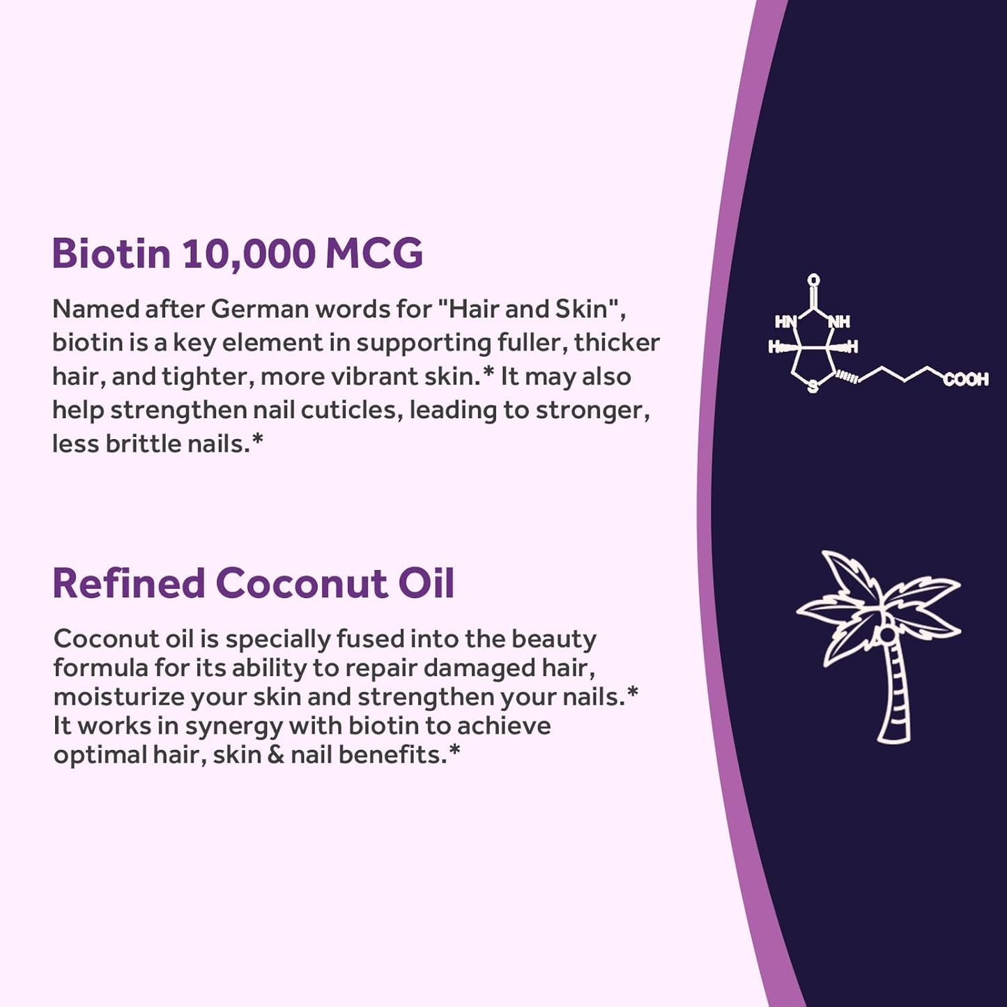 Biotin 10,000 mcg Softgels for Hair, Skin, Nails & Energy Metabolism - 6 Month Supply with Coconut Oil - Non-GMO & Vegetarian