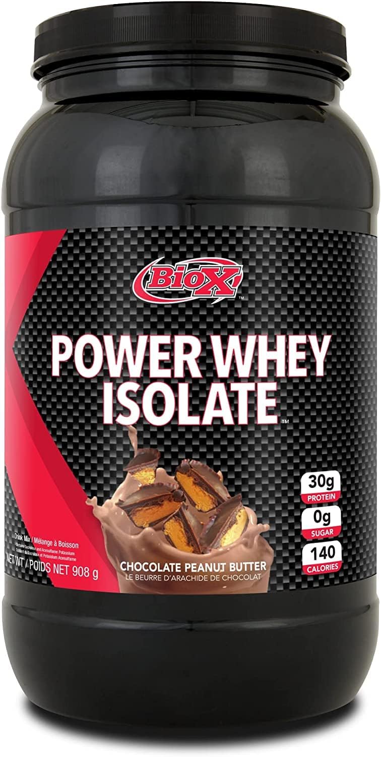BioX Power Whey Isolate Chocolate Peanut Butter Protein Powder - 100% Ultra-Pure, 29-31g Protein, 0g Sugar, No Fillers - 2lb