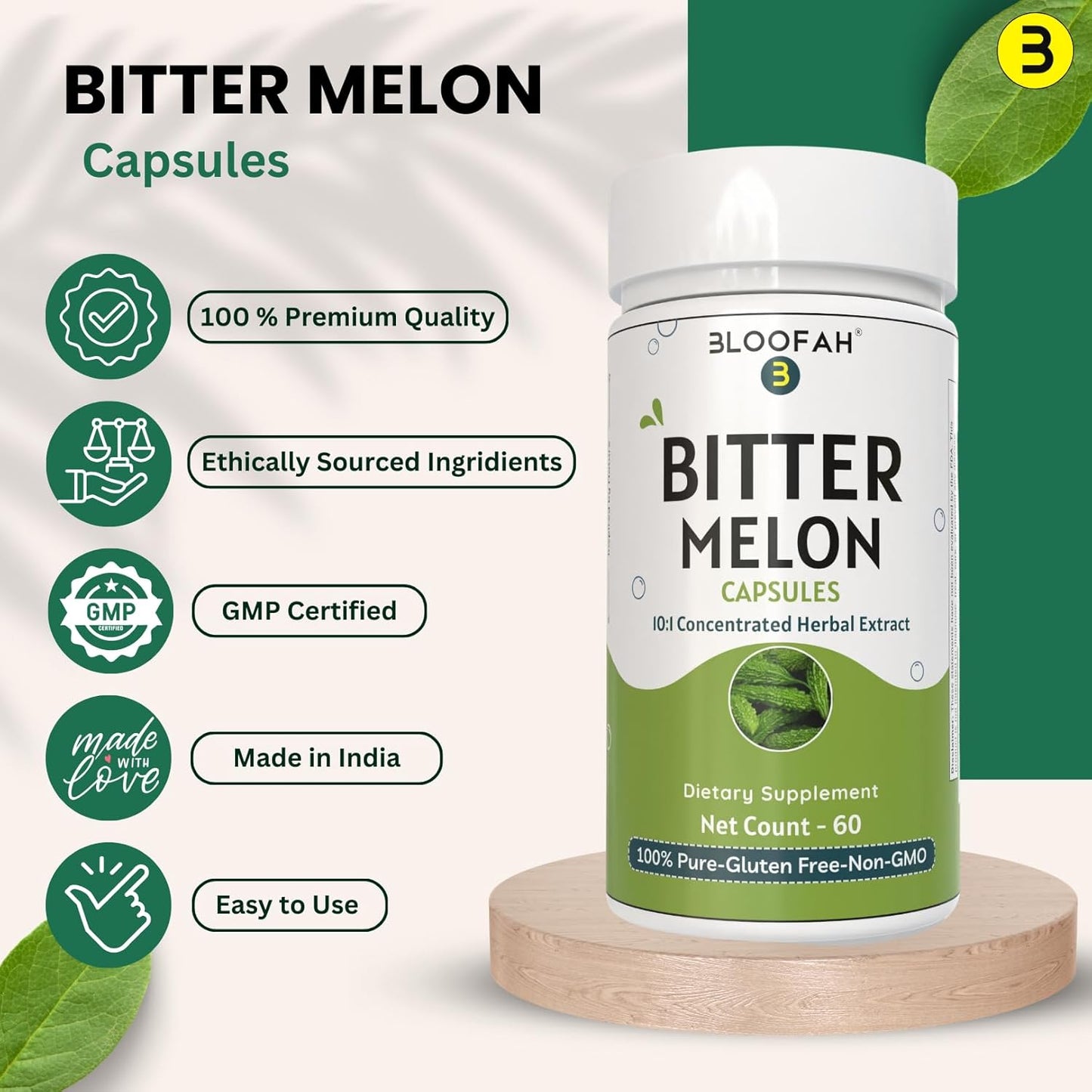 Bitter Melon Fruit Capsules 500mg | Momordica Charantia Extract | Pure & Potent Supplement | Non-GMO, Gluten-Free (60 Capsules)