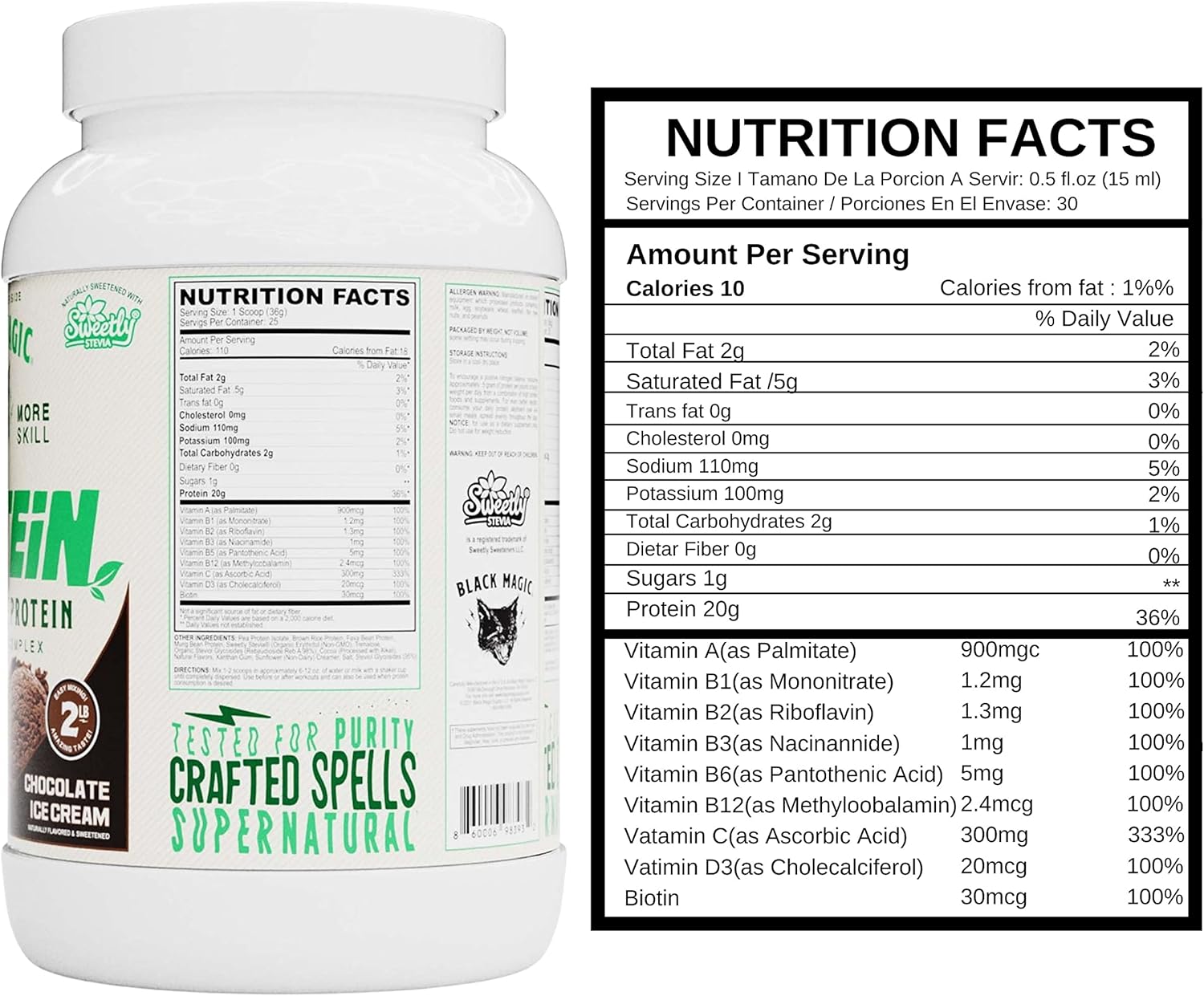 Black Magic Multi-Source Protein Bundle: Whey, Egg, Casein Complex with Enzymes & MCT Powder - Vegan Choco Ice Cream Flavor - 24g Protein - 2LB + Key Chain