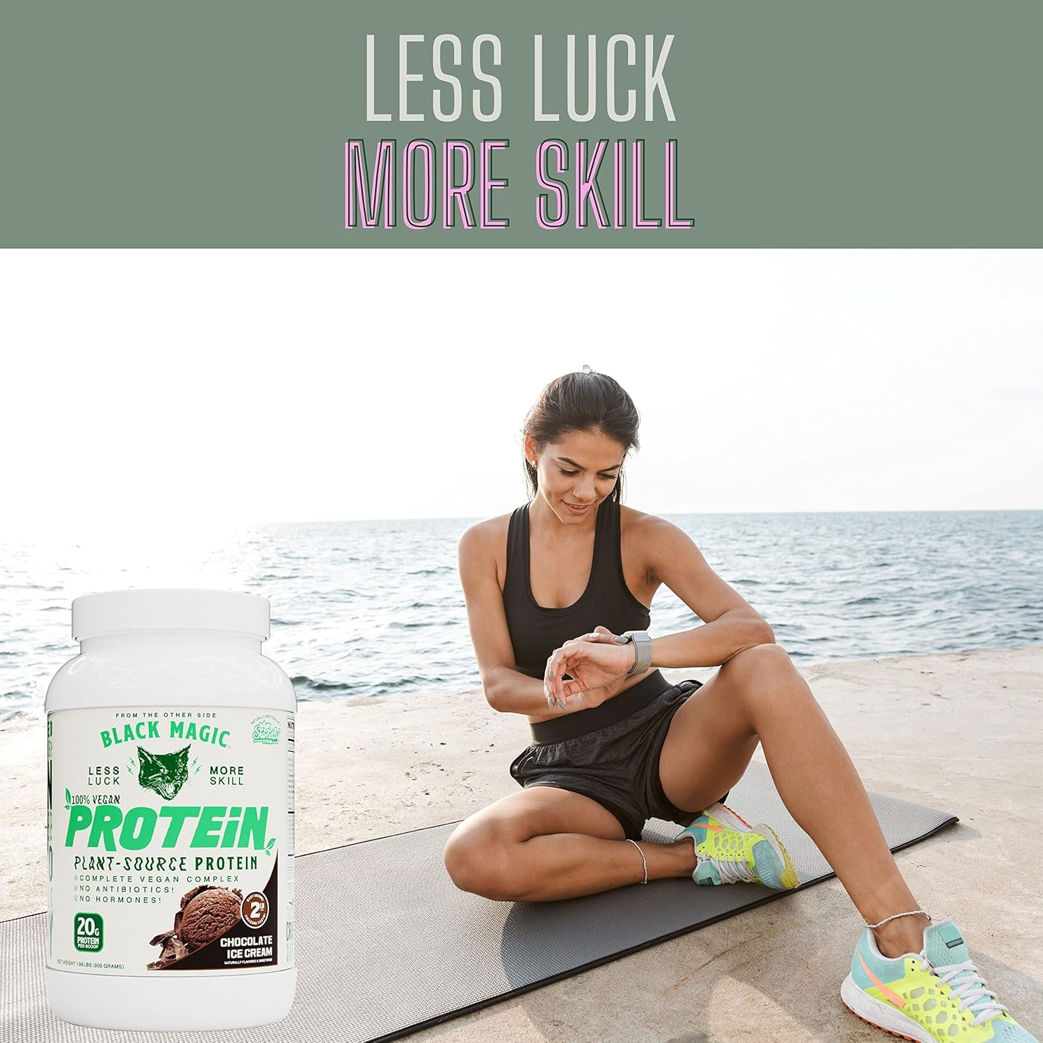 Black Magic Multi-Source Protein Bundle: Whey, Egg, Casein Complex with Enzymes & MCT Powder - Vegan Choco Ice Cream Flavor - 24g Protein - 2LB + Key Chain