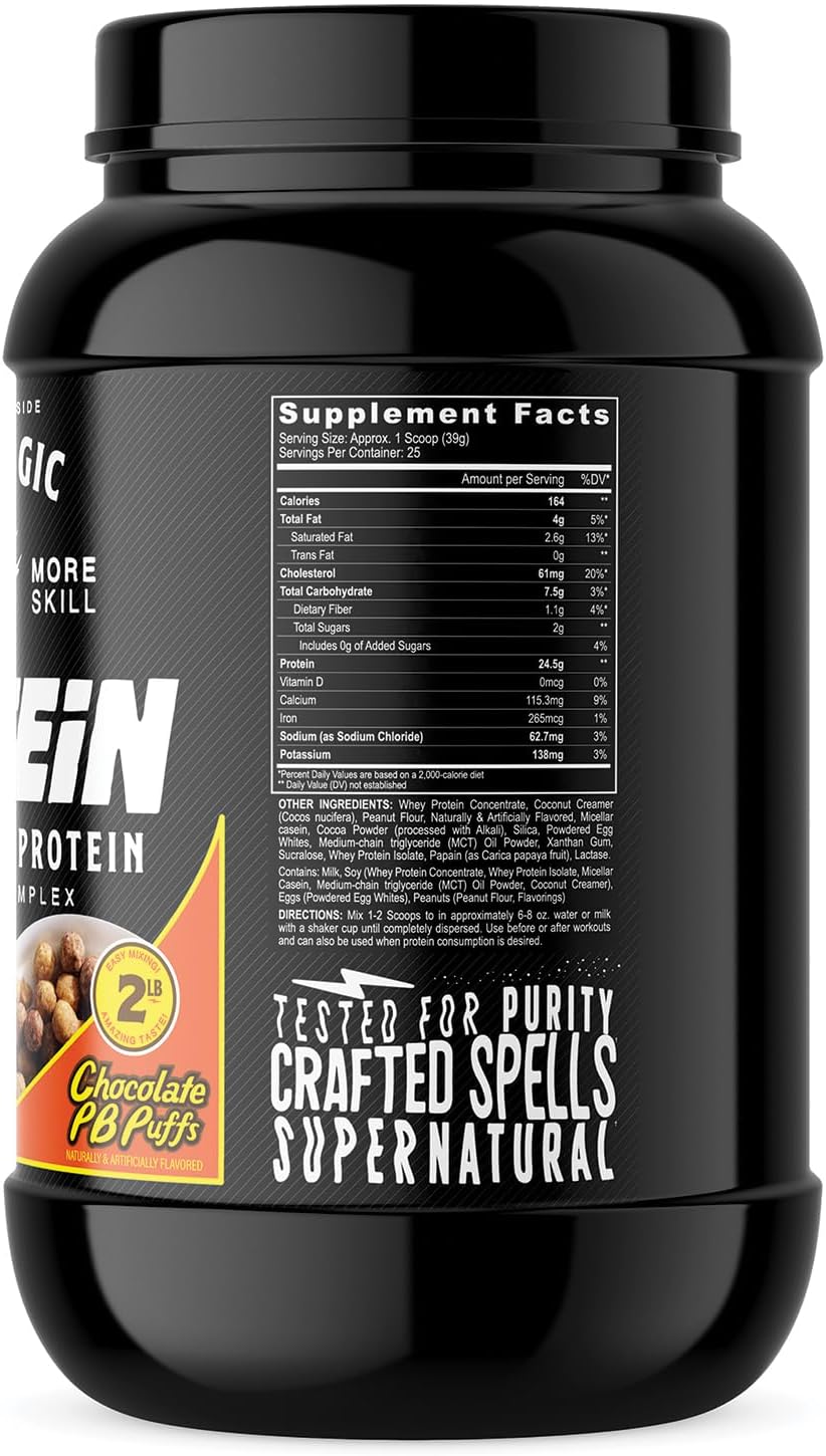 Black Magic Protein Powder: Whey, Egg, and Casein Complex with Enzymes & MCT - Pre & Post Workout - Chocolate Peanut Butter Puffs - 24g Protein - 2 LB
