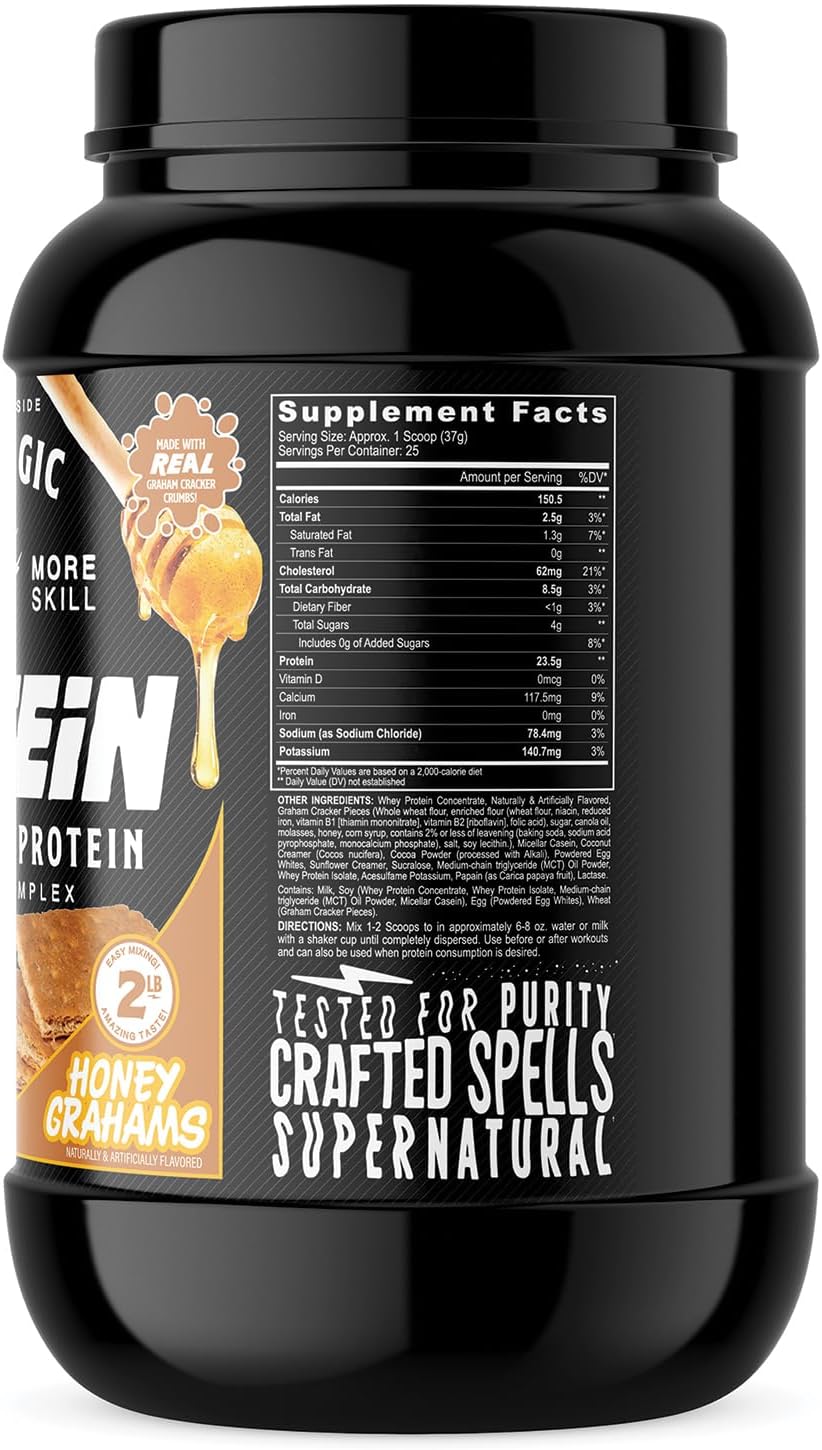 Black Magic Protein Powder: Whey, Egg, and Casein Complex with Enzymes & MCT - Pre & Post Workout - Honey Grahams - 24g Protein - 2 LB