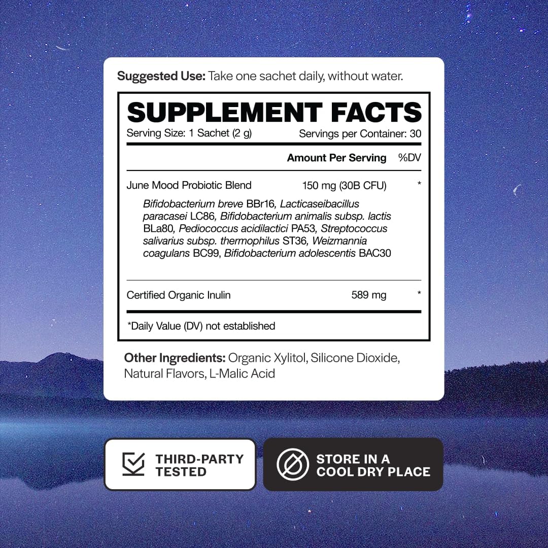 BlackBerry Flavor Fast Melt Pre + Probiotic for Mood & Stress - June Science Balance + Relief, 30 Powder Sachets