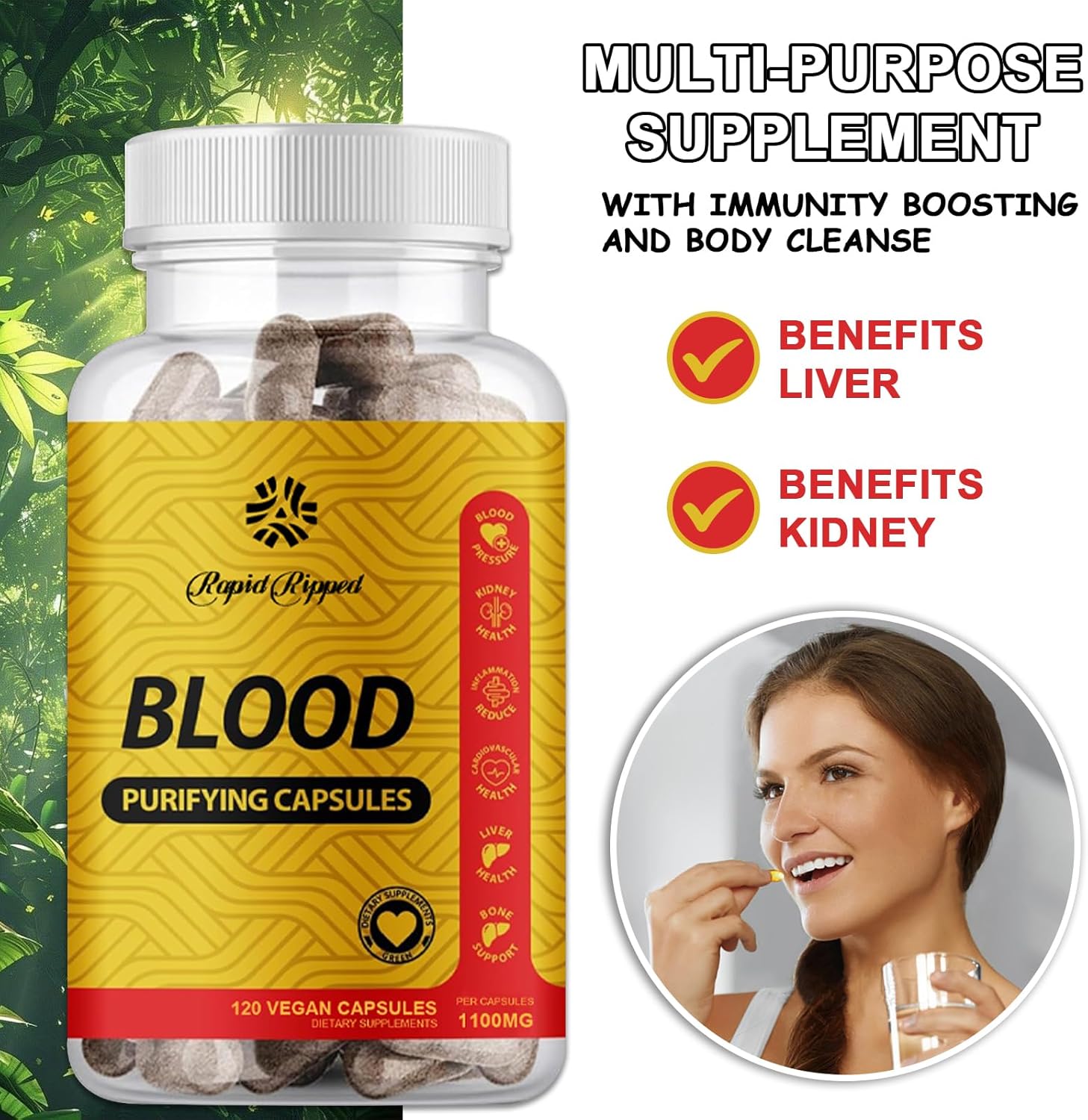 Blood Purifying Capsules - Herbal Supplement for Kidney and Liver Health - 100 Capsules (2PCS)