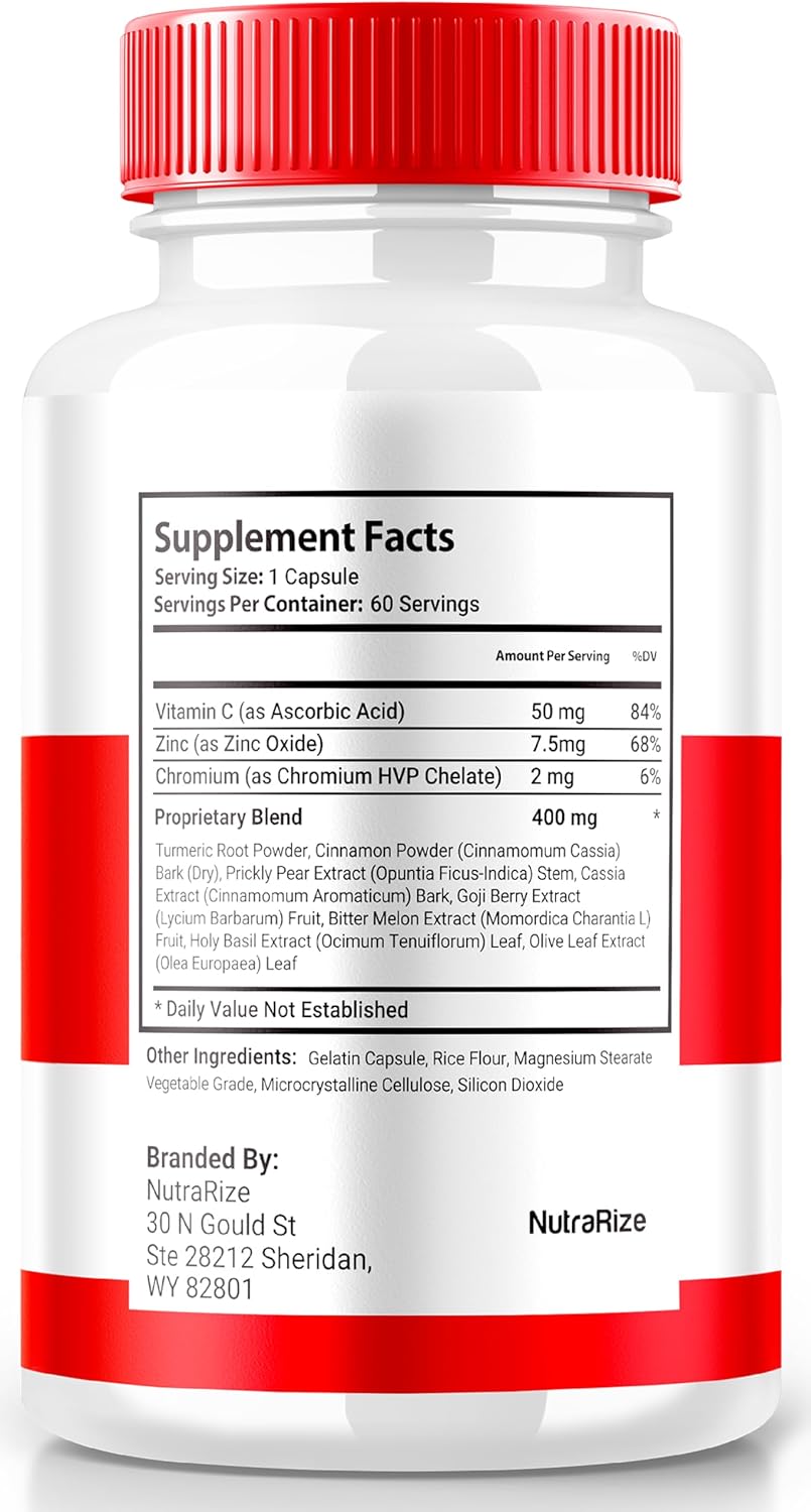 Blood Sugar Support Capsules with Vitamin C, Cinnamon, Prickly Pear & Turmeric Root - Natural Optimizer (60 Capsules)