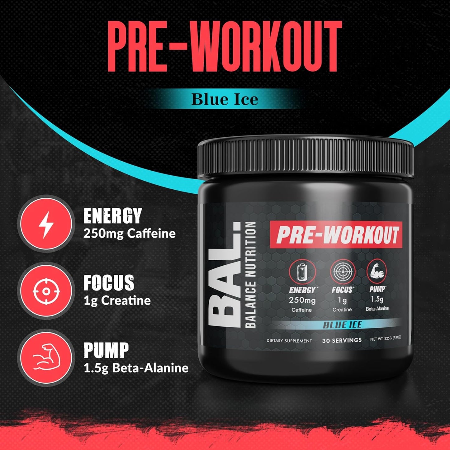 Blue-Ice Balance Nutrition Pre-Workout Supplement - 30 Servings