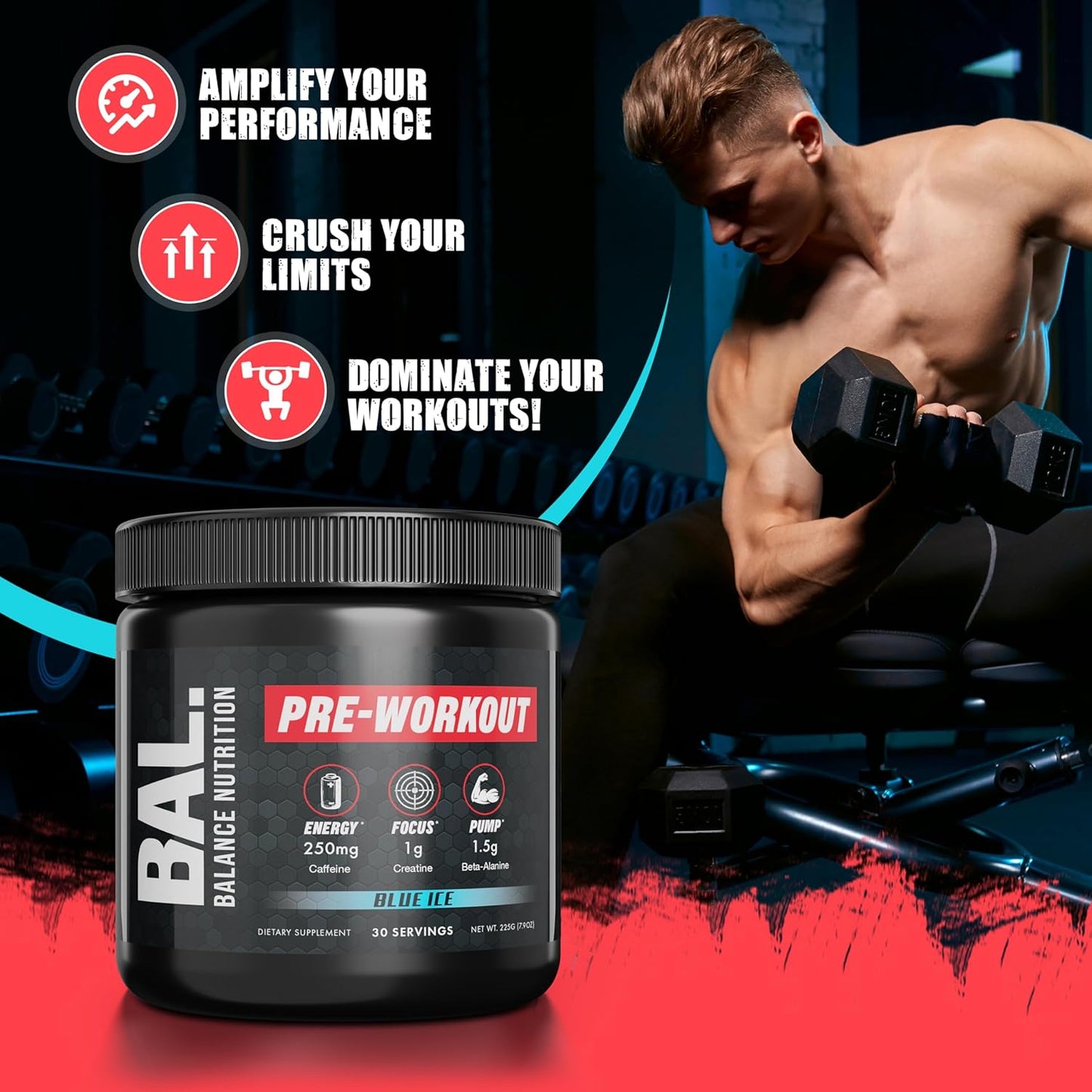 Blue-Ice Balance Nutrition Pre-Workout Supplement - 30 Servings