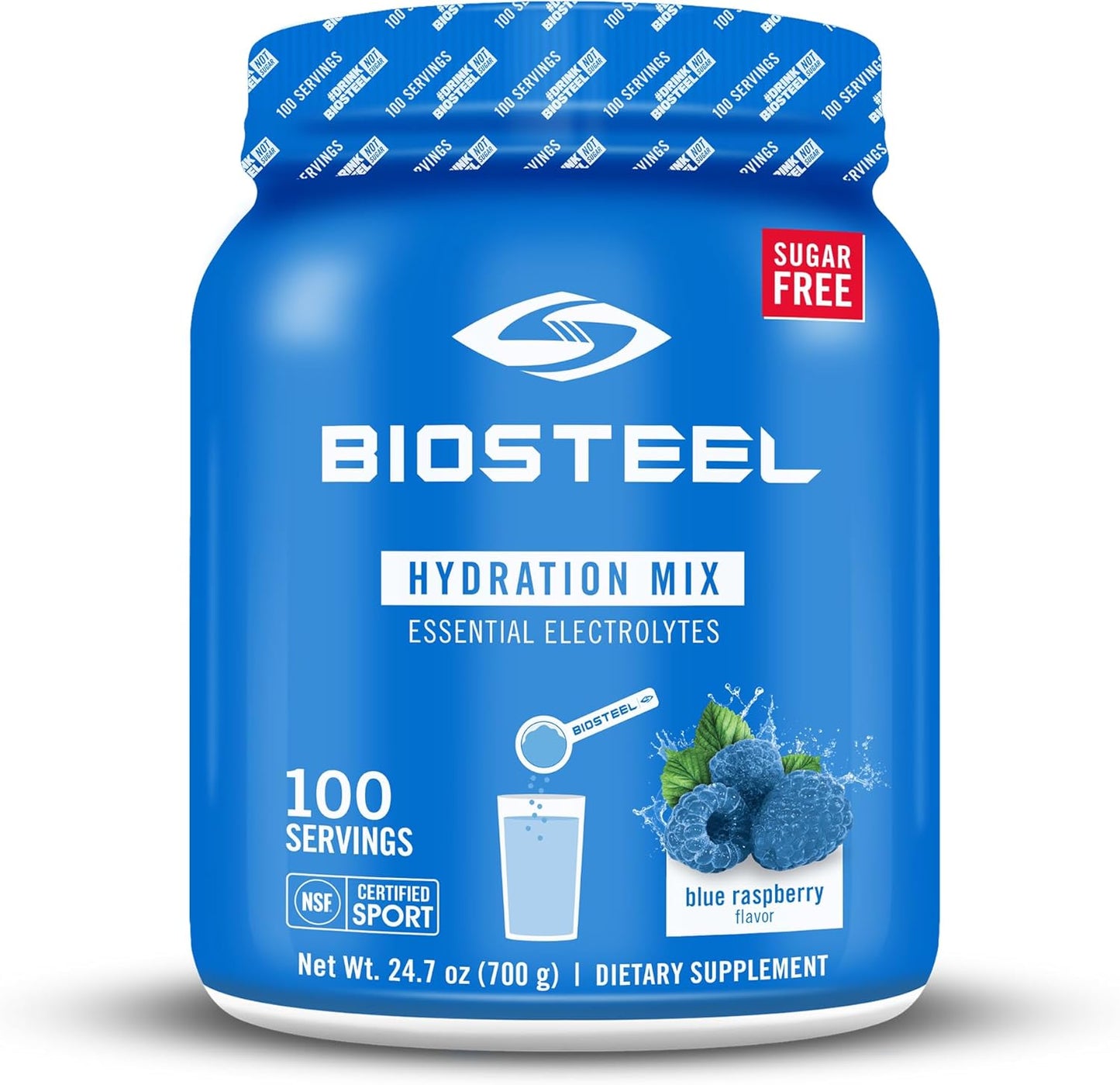 Blue Raspberry BioSteel Zero Sugar Hydration Mix - 100 Servings, 5 Essential Electrolytes, Great Taste