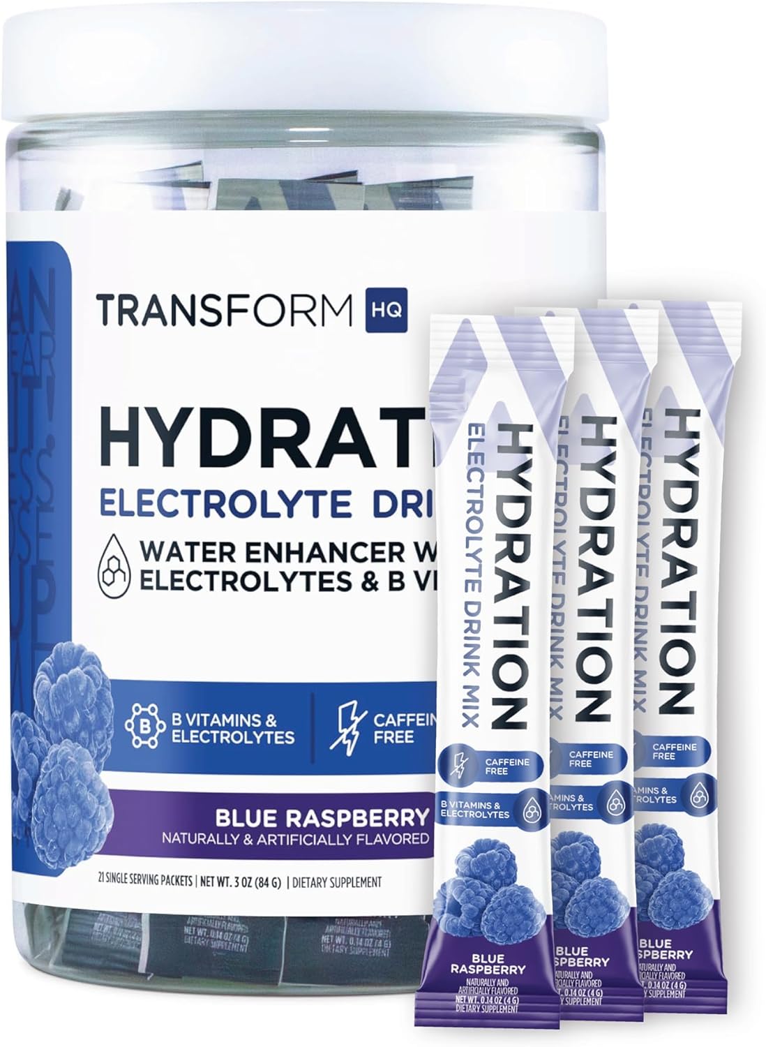 Blue Raspberry Hydration Drink Mix - 21 Single-Serving Packets with Vitamins and Electrolytes for Hydration Boost