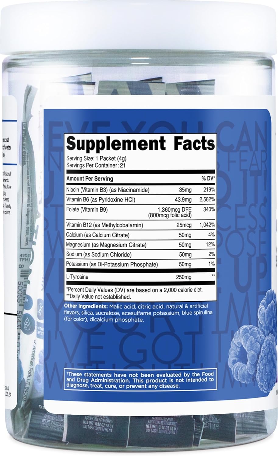 Blue Raspberry Hydration Drink Mix - 21 Single-Serving Packets with Vitamins and Electrolytes for Hydration Boost