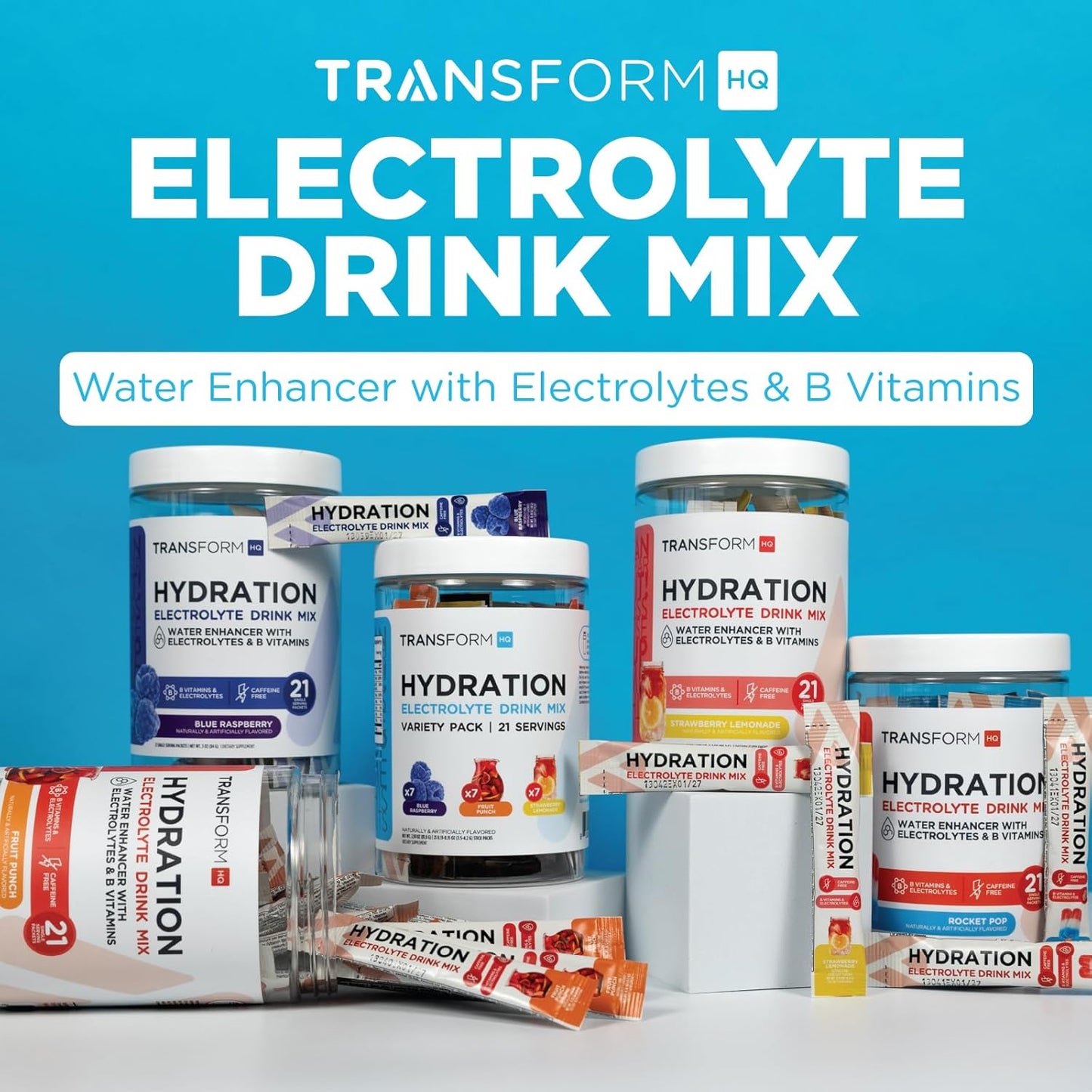 Blue Raspberry Hydration Drink Mix - 21 Single-Serving Packets with Vitamins and Electrolytes for Hydration Boost