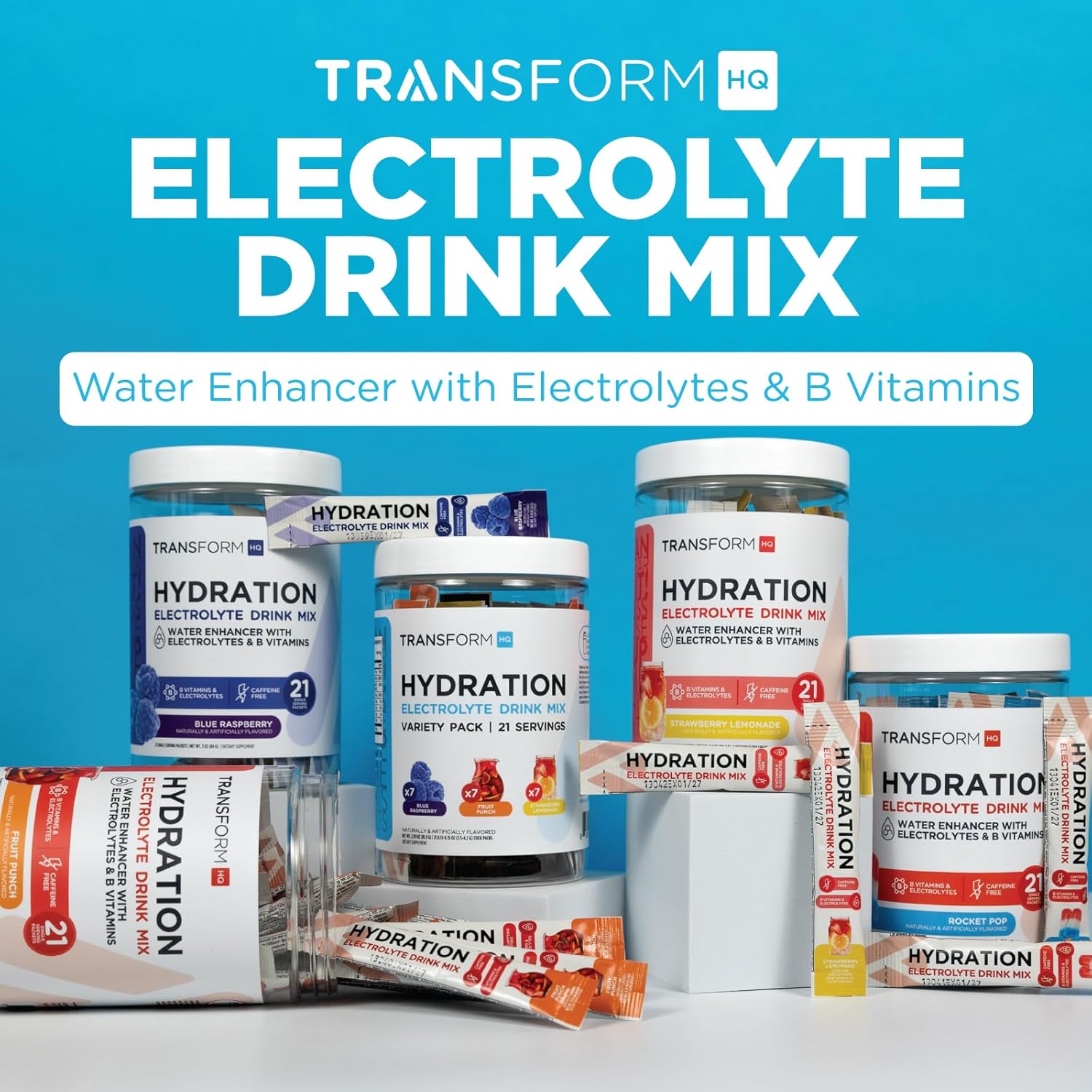 Blue Raspberry Hydration Drink Mix - 21 Single-Serving Packets with Vitamins and Electrolytes for Hydration Boost