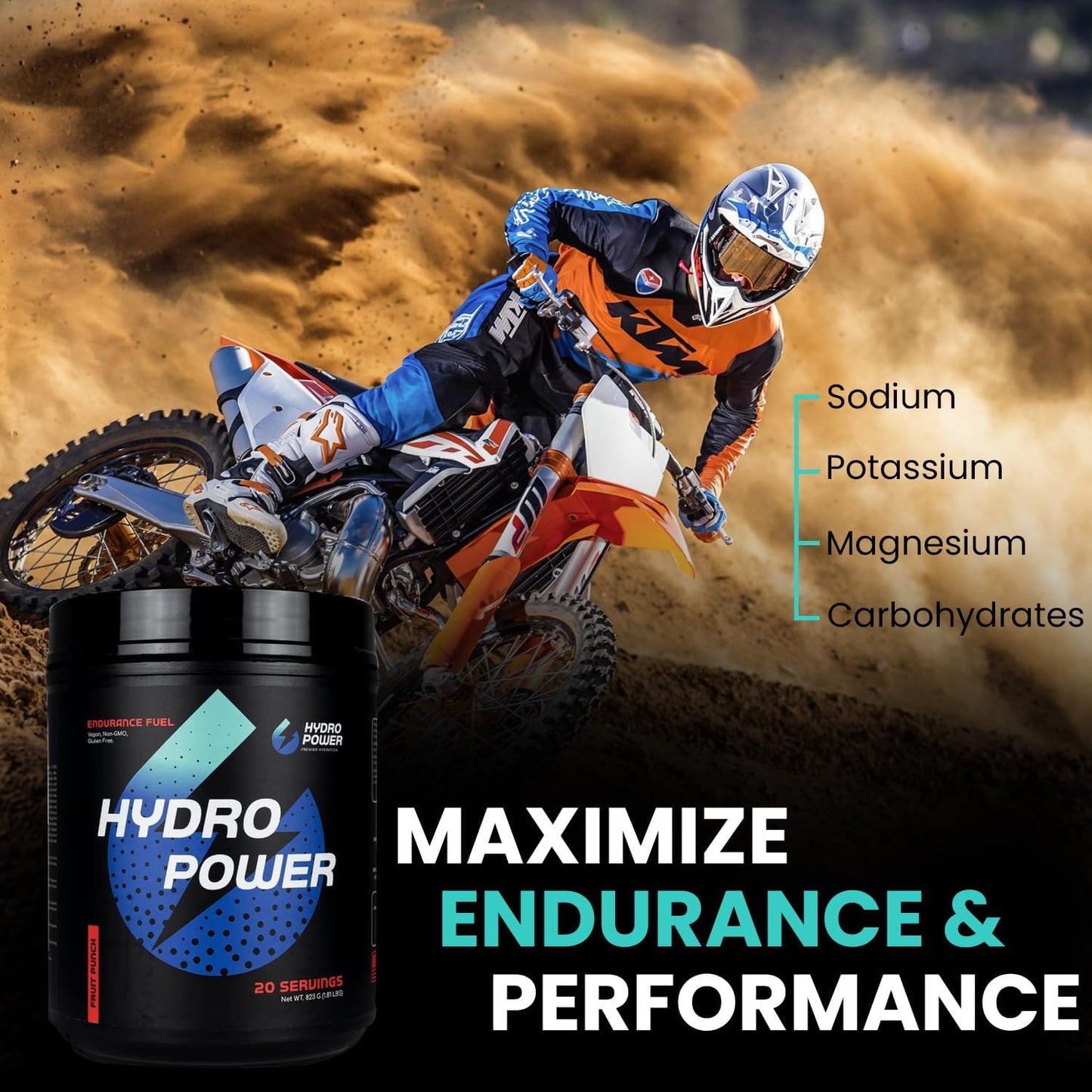 Blue Razz Hydro Power Endurance Fuel: Vegan, Non-GMO, Gluten Free High Carb Supplement for Maximum Performance - 20 Servings