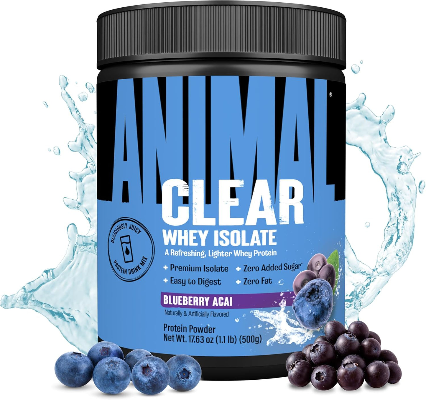 Blueberry Acai Clear Whey Isolate Protein Powder - Digestible, Mixable, 5g BCAA, Refreshing Anytime Drink for Men and Women, 125g