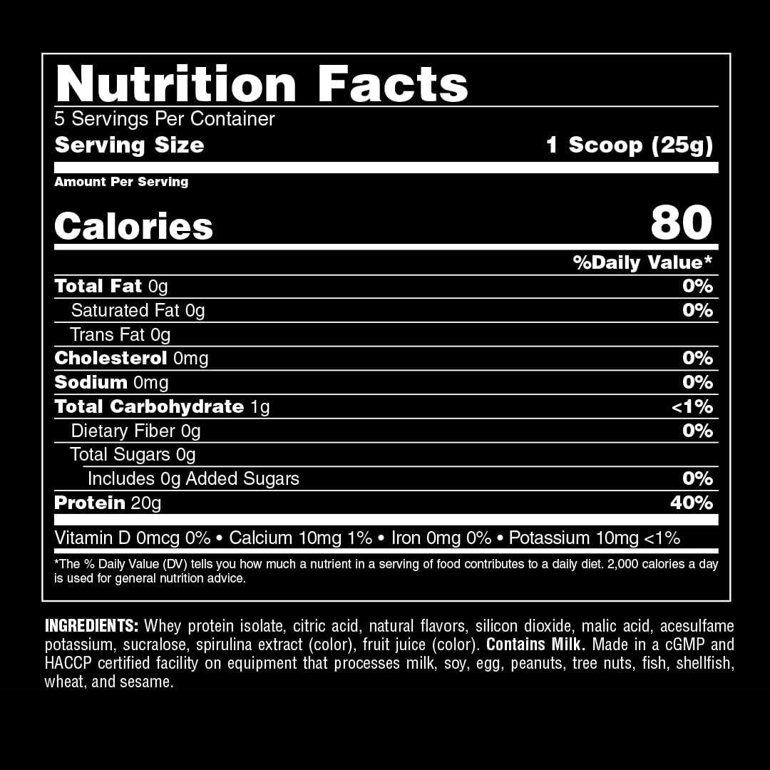 Blueberry Acai Clear Whey Isolate Protein Powder - Digestible, Mixable, 5g BCAA, Refreshing Anytime Drink for Men and Women, 125g