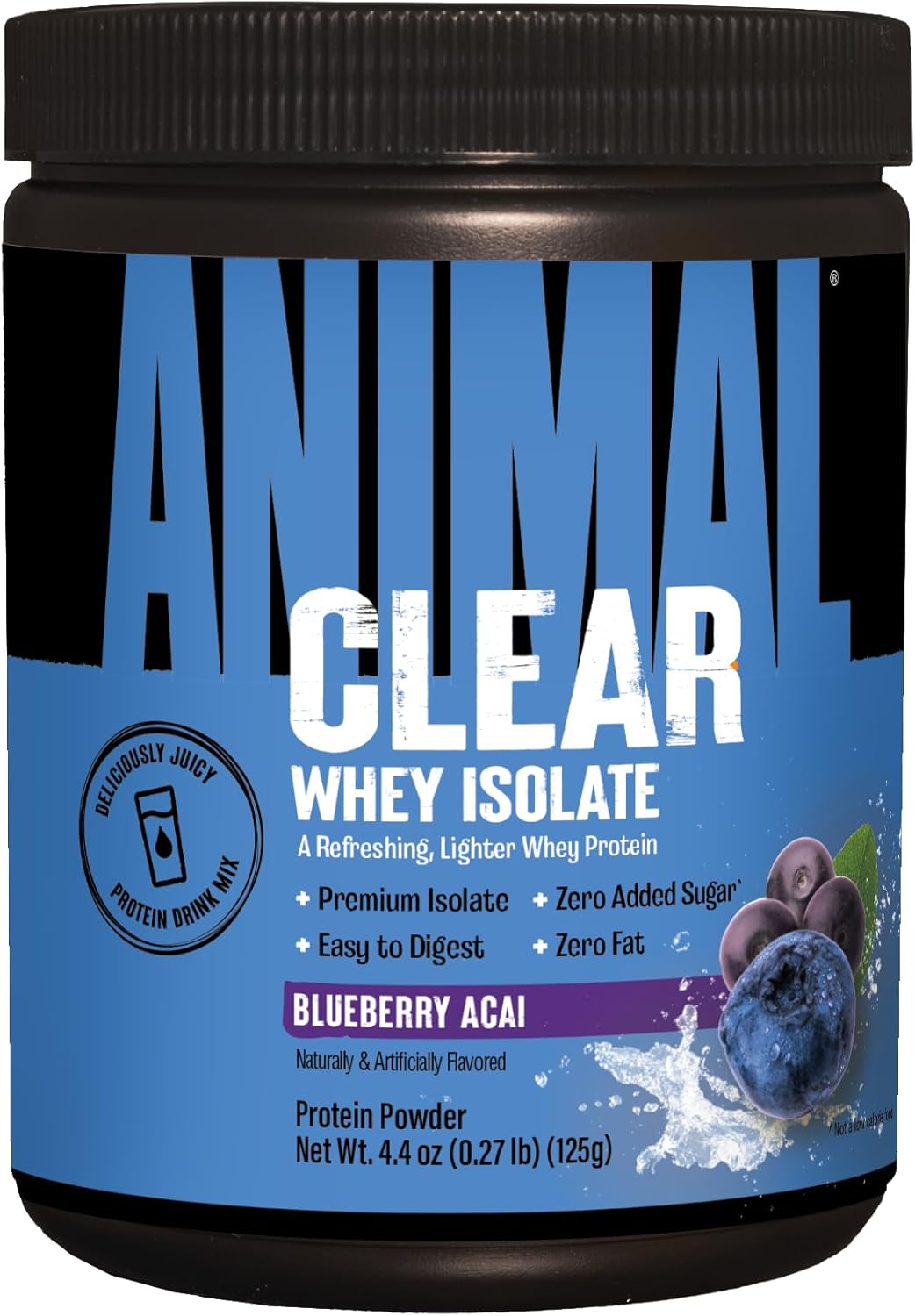 Blueberry Acai Clear Whey Isolate Protein Powder - Digestible, Mixable, 5g BCAA, Refreshing Anytime Drink for Men and Women, 125g