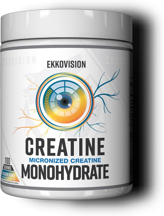 Blueberry Mango Creatine Monohydrate Powder for Pre & Post Workout, Energy Support - 100 Servings