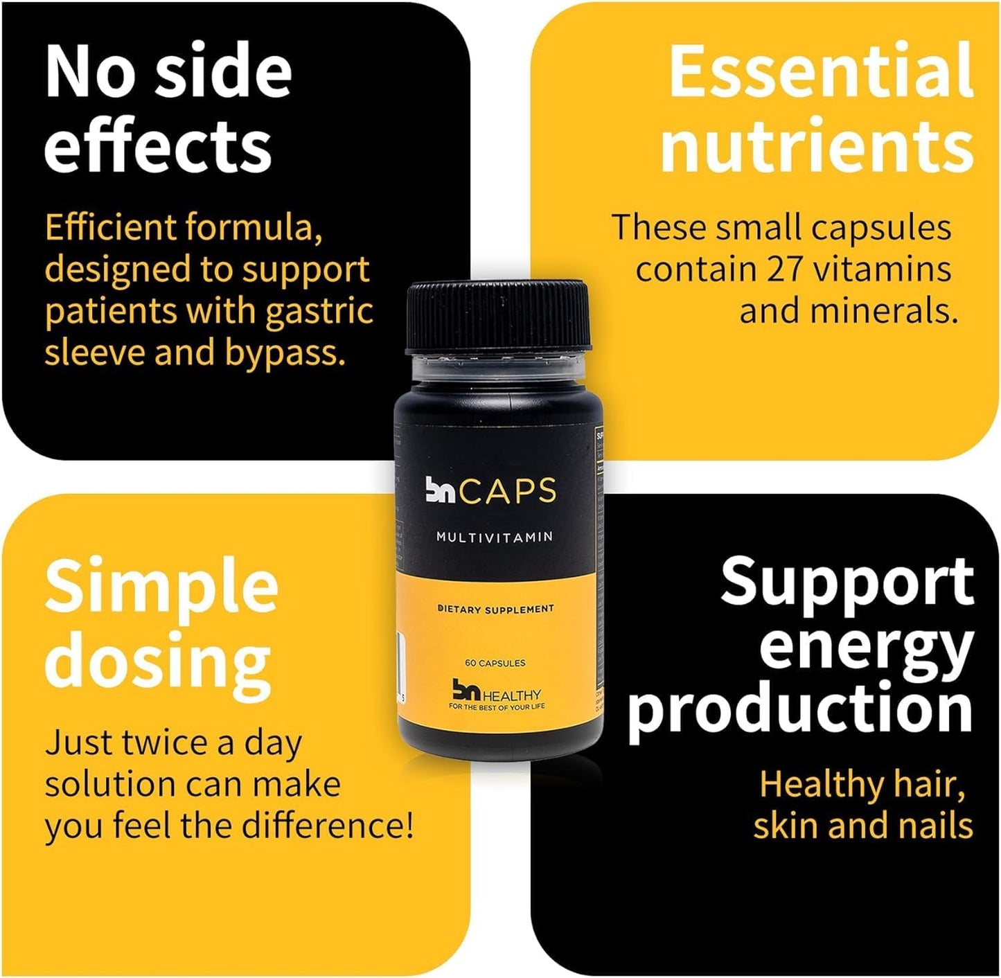 BNHealthy BN Caps - Complete Multivitamin with 22 Essential Nutrients for Men & Women, 240 Capsules, 4-Month Supply