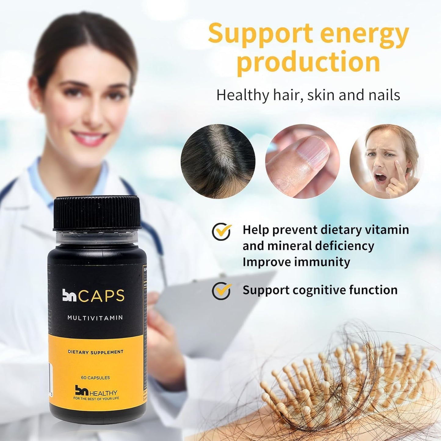 BNHealthy BN Caps - Complete Multivitamin with 22 Essential Nutrients for Men & Women, 240 Capsules, 4-Month Supply