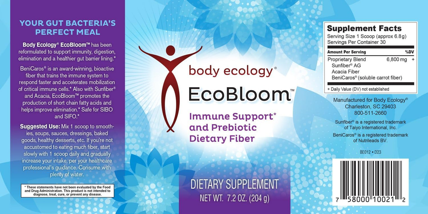 Body Ecology EcoBloom: Immune Support Prebiotic Fiber Powder in 7.2oz Reusable Container
