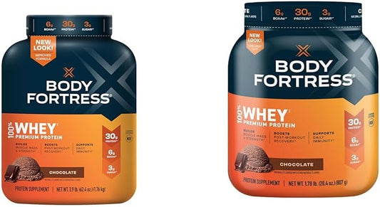 Body Fortress 100% Whey Chocolate Protein Powder Bundle - 3.9lbs & 1.78lbs