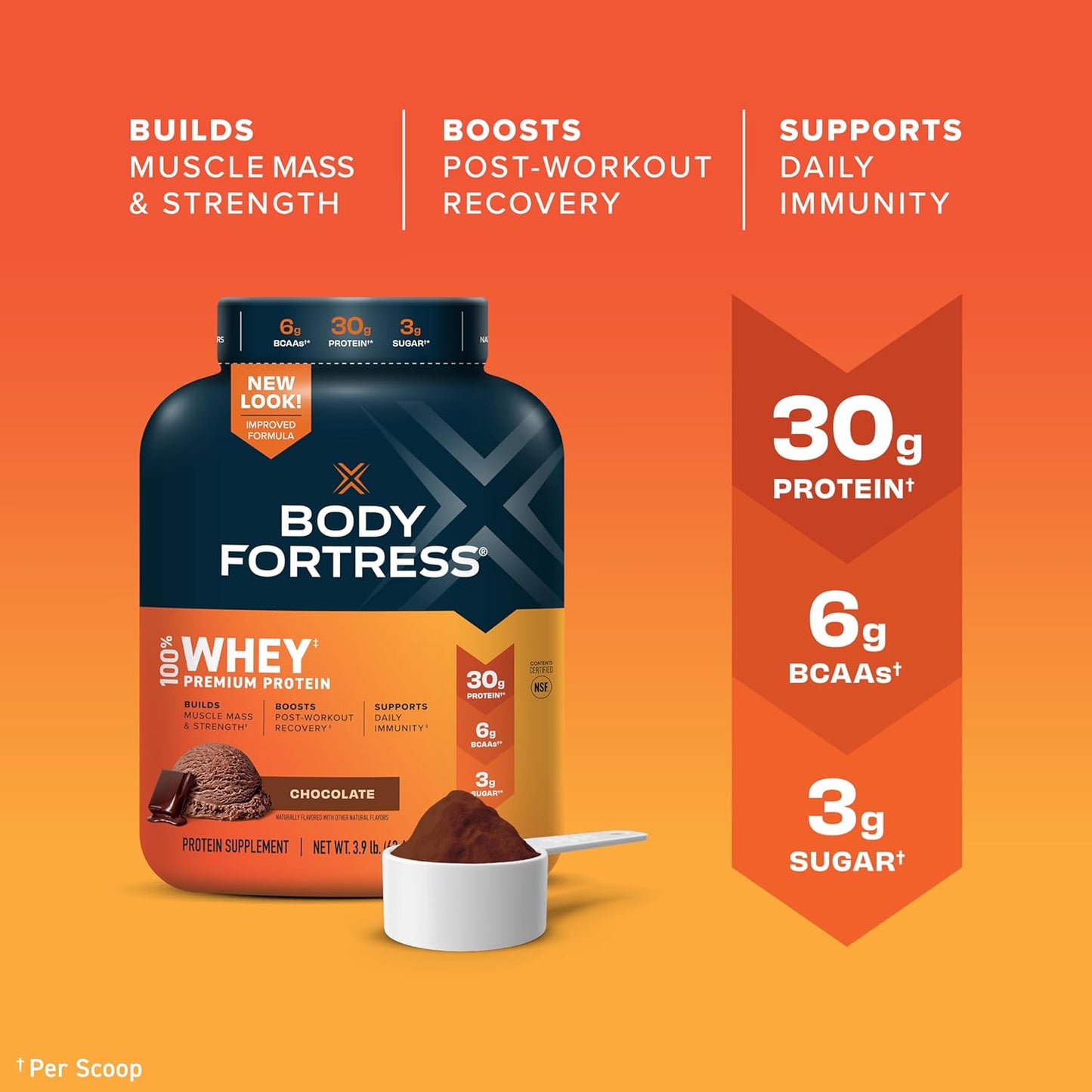 Body Fortress 100% Whey Chocolate Protein Powder Bundle - 3.9lbs & 1.78lbs