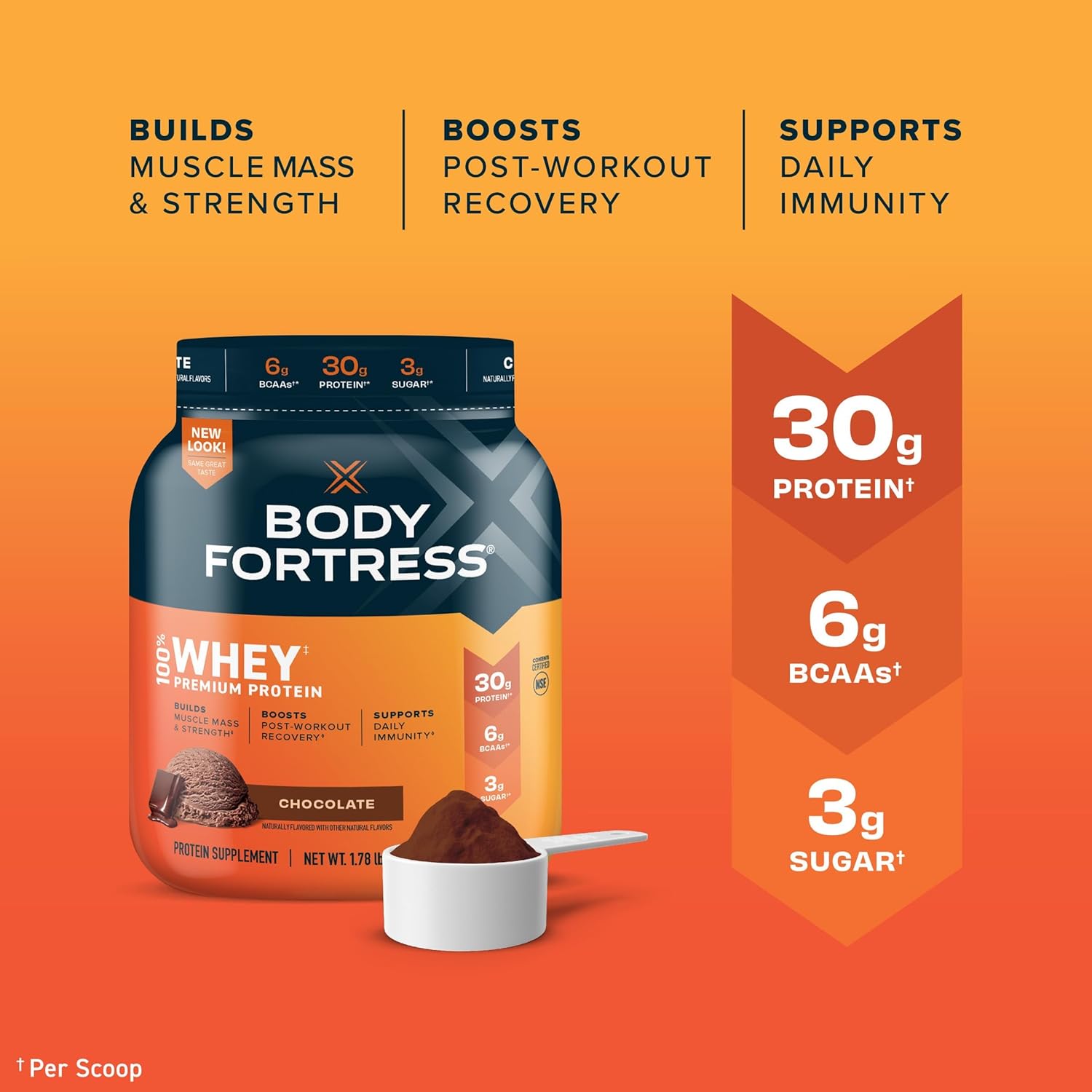 Body Fortress 100% Whey Chocolate Protein Powder Bundle - 3.9lbs & 1.78lbs