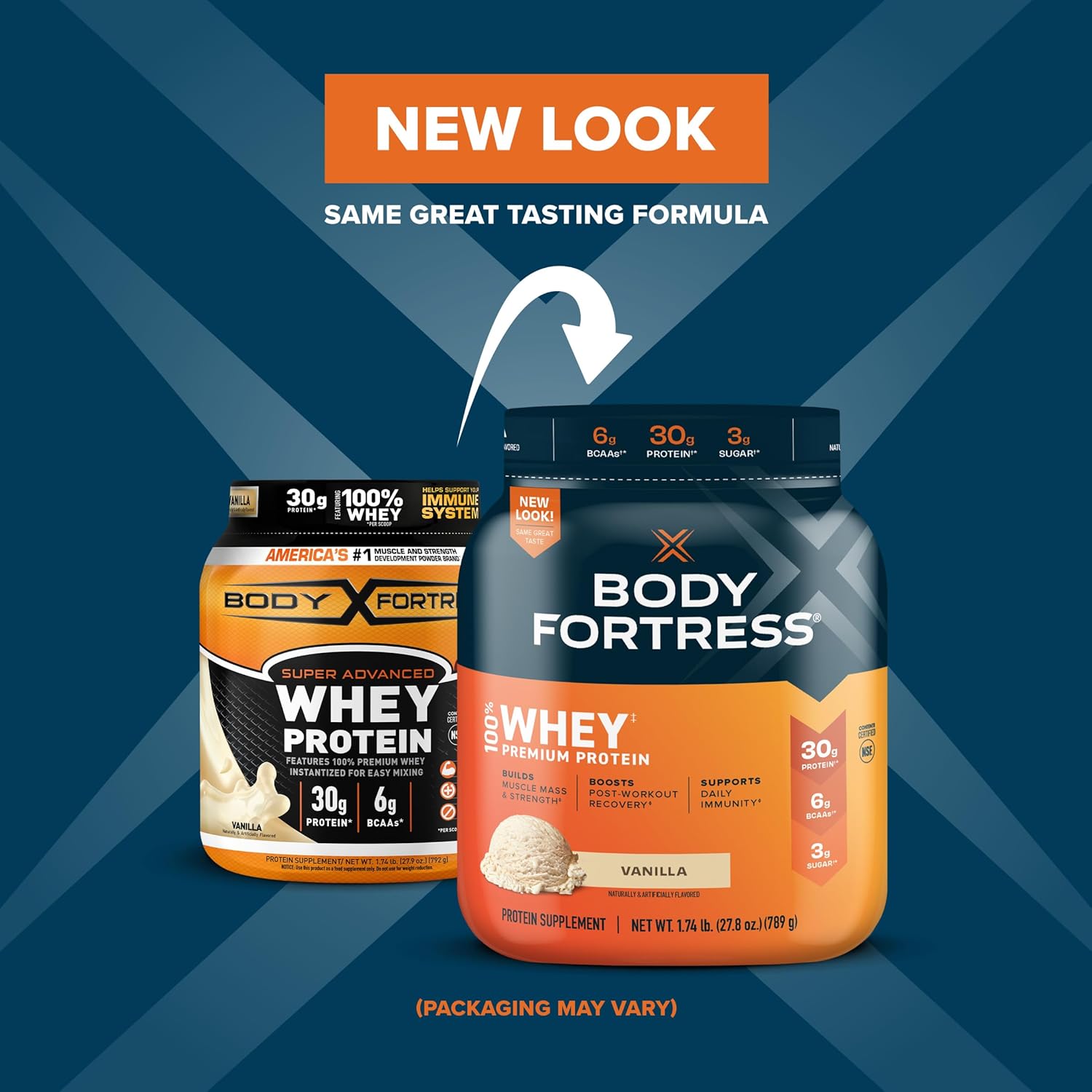 Body Fortress 100% Whey Protein Powder Bundle - Vanilla & Strawberry Flavors, 1.74lbs & 1.78lbs