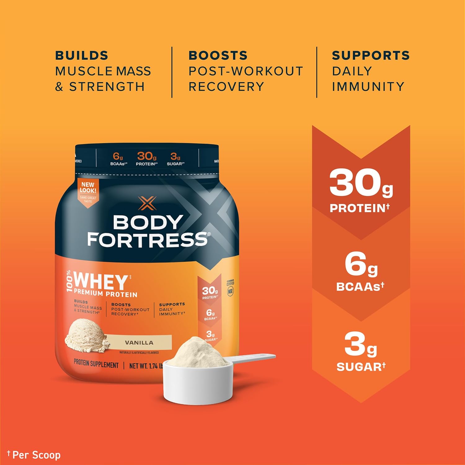 Body Fortress 100% Whey Protein Powder Bundle - Vanilla & Strawberry Flavors, 1.74lbs & 1.78lbs