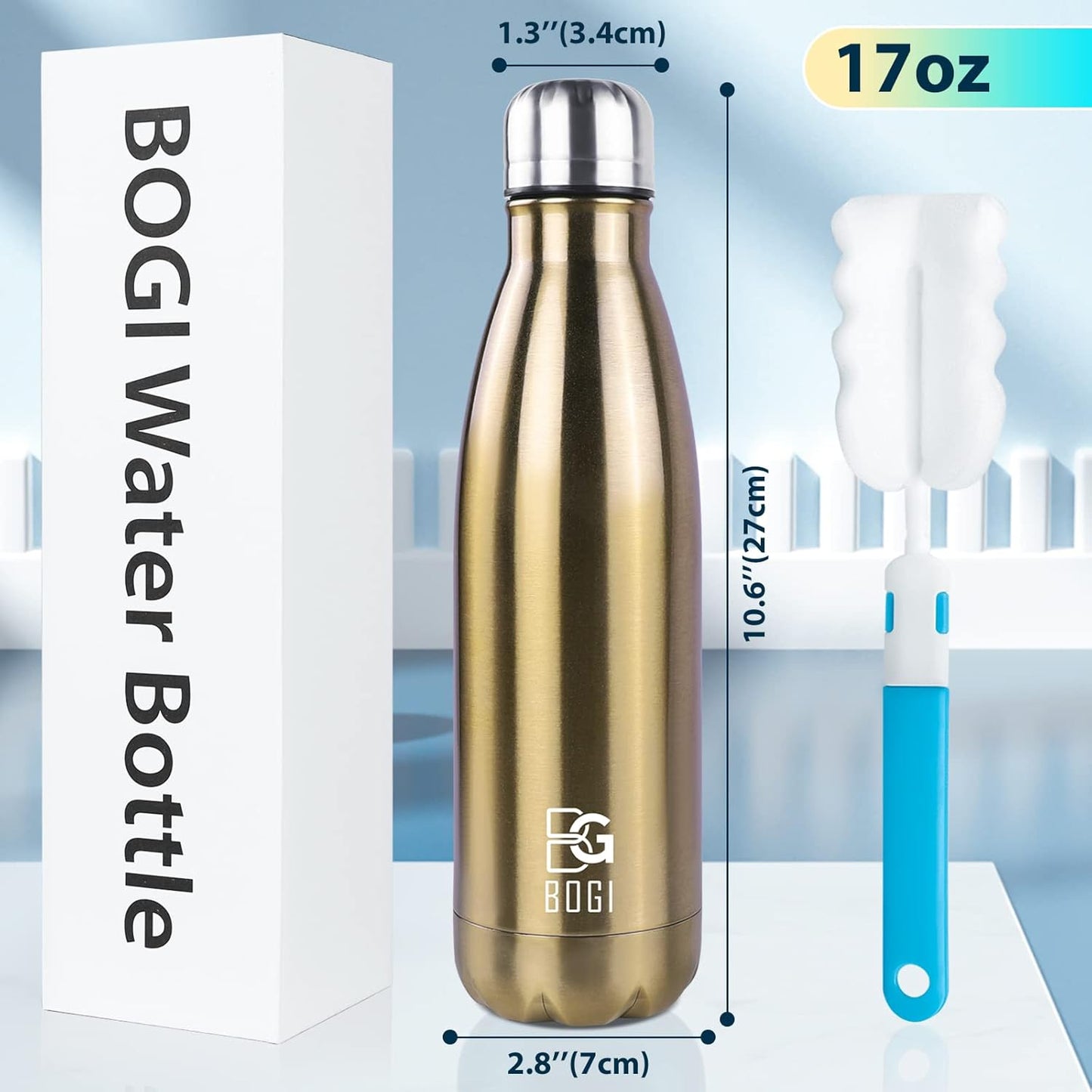 BOGI 17oz Stainless Steel Insulated Water Bottle - Double Wall Vacuum, Leak Proof Metal Sports Bottle for Hot and Cold Drinks - Ideal for Outdoor Activities