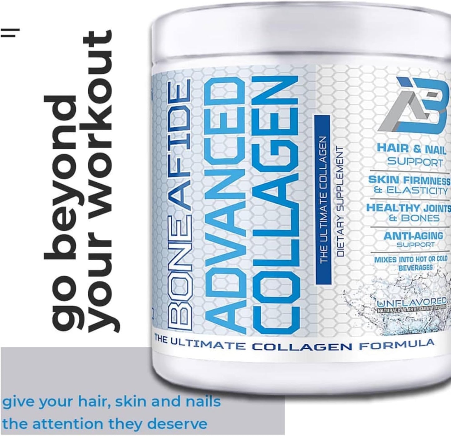 Boneafide Nutrition Advanced Collagen Supplement for Hair, Nails, Skin, Joints, and Bones - Anti-Aging Formula, No Artificial Colors, Sugar-Free, 40 Servings