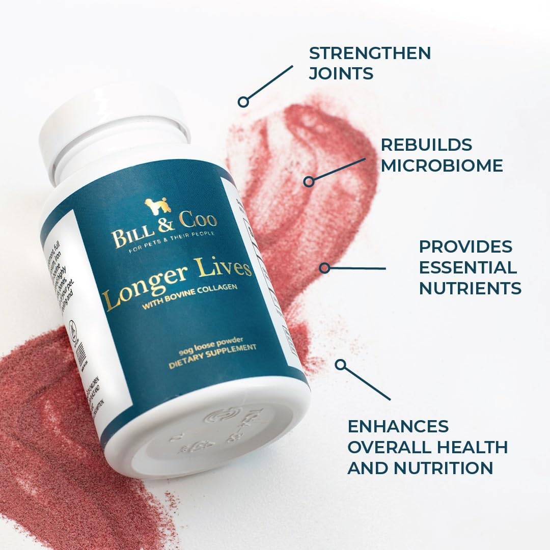 Boost Your Pet's Immunity with BILL & COO Longer Lives Fiber Supplement - Collagen and Beet Root Powder Formula for Heart, Liver, and Digestive Health - 90g