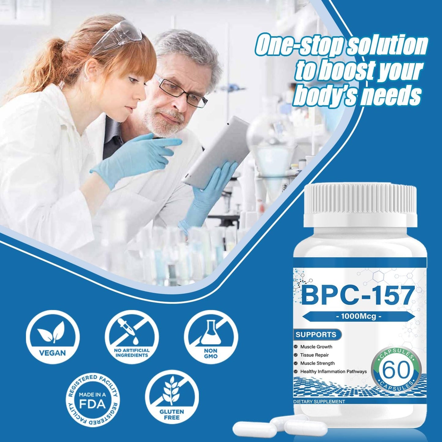BP-C 157 Peptide Capsules 1000Mcg, Promotes Muscle Growth, Tissue Repair, and Strength, 60 Capsules