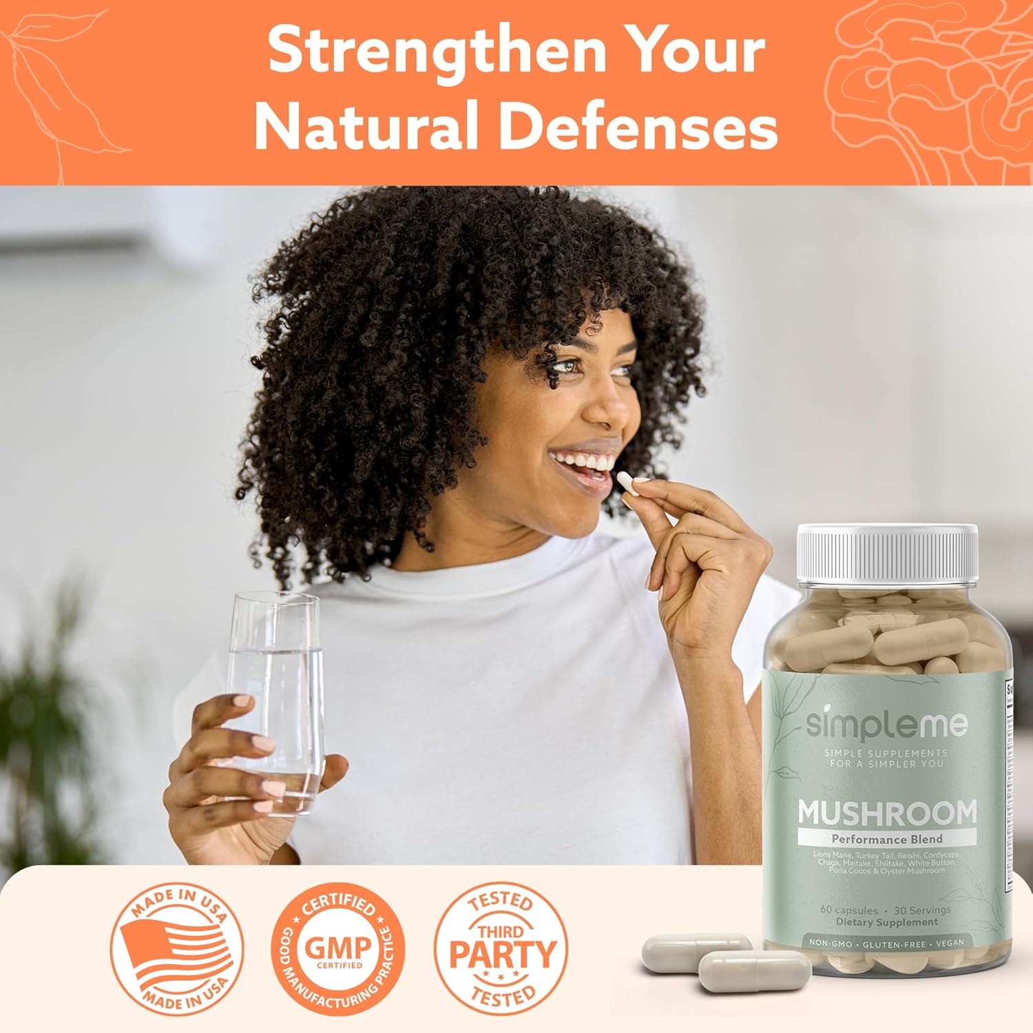 Brain and Immune Support Multi-Mushroom Supplement with Nootropics - Performance Blend of Lions Mane, Turkey Tail, Reishi, Cordyceps, Chaga, Maitake, Shiitake, and More - 60 Capsules