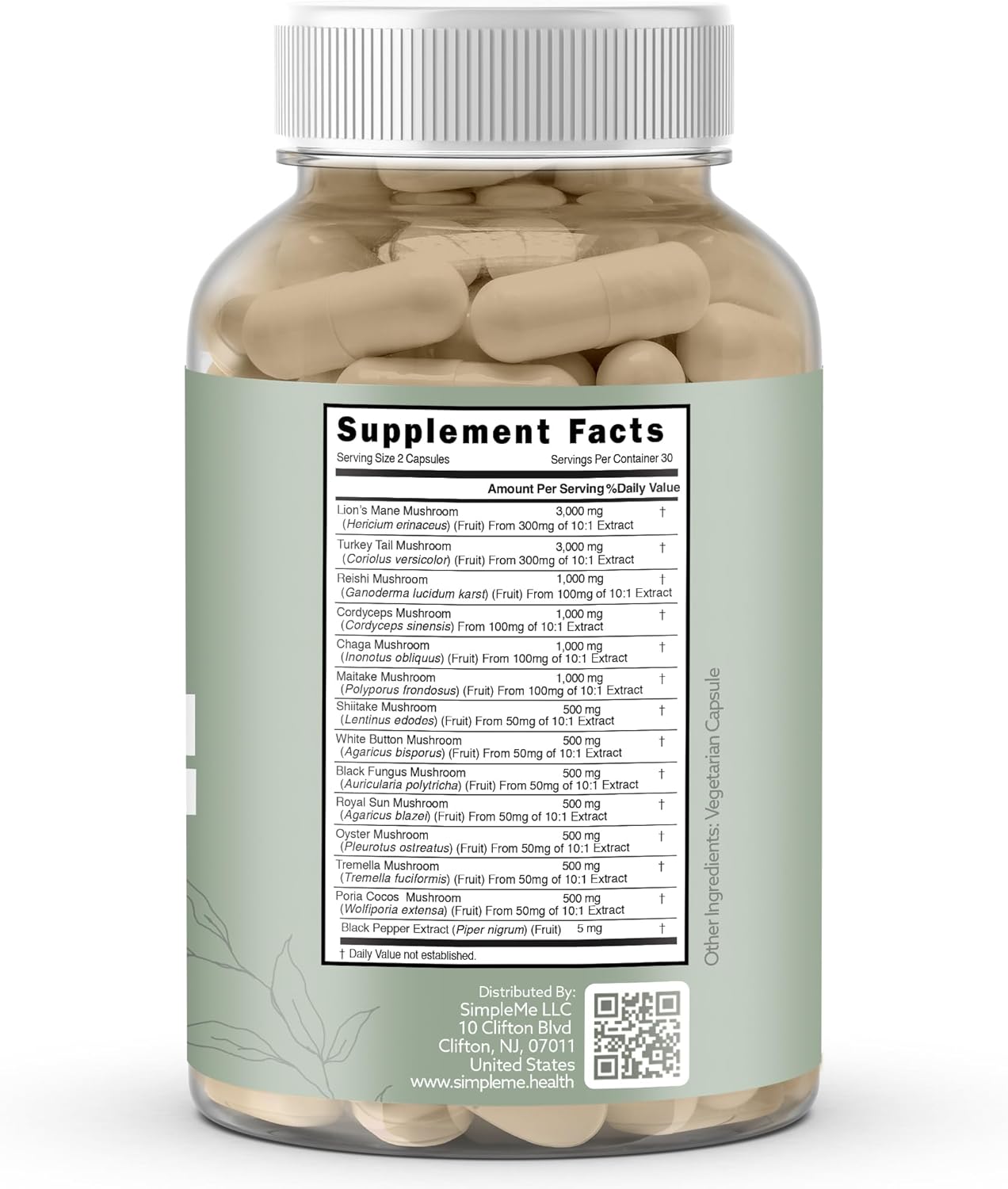 Brain and Immune Support Multi-Mushroom Supplement with Nootropics - Performance Blend of Lions Mane, Turkey Tail, Reishi, Cordyceps, Chaga, Maitake, Shiitake, and More - 60 Capsules