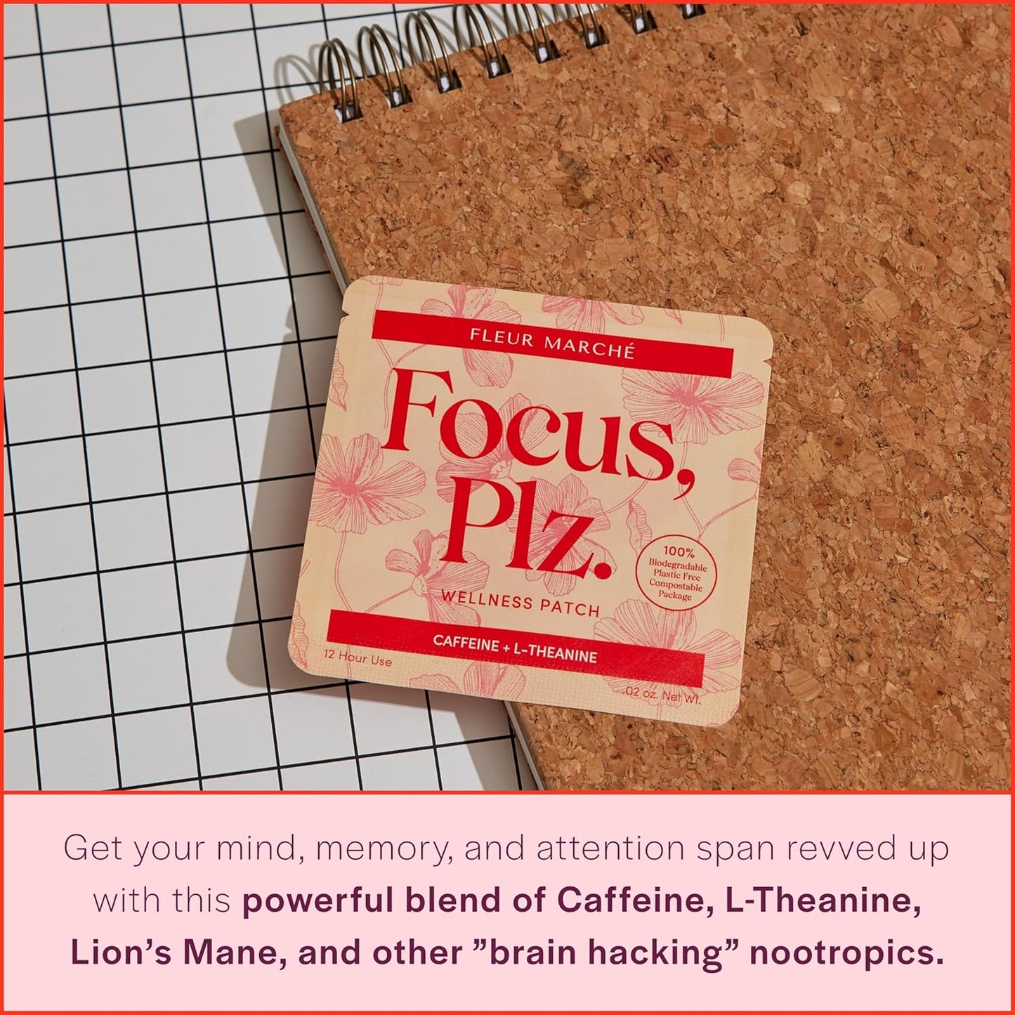 Brain Boosting Focus Patch with Caffeine & Lion's Mane - Fleur Marché Botanical Patch - 7 Patches