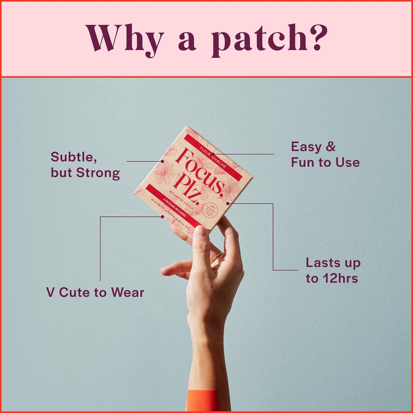 Brain Boosting Focus Patch with Caffeine & Lion's Mane - Fleur Marché Botanical Patch - 7 Patches