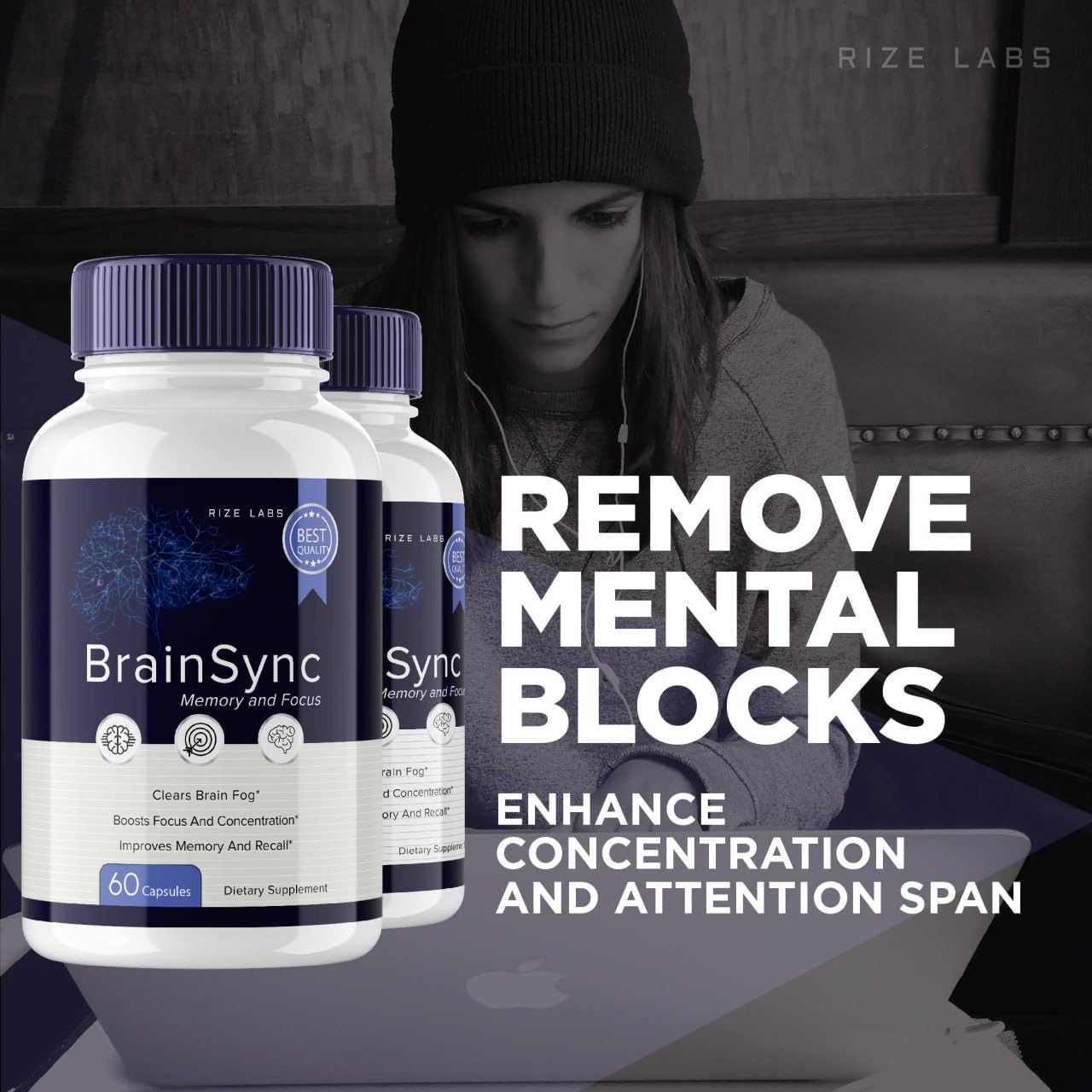 BrainSync Advanced Formula Capsules for Cognitive Enhancement and Focus - Memory Support Supplement (60 Capsules)