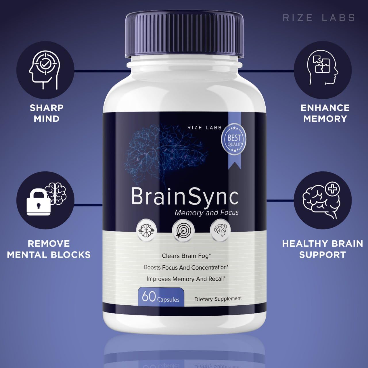 BrainSync Advanced Formula Capsules for Cognitive Enhancement and Focus - Memory Support Supplement (60 Capsules)