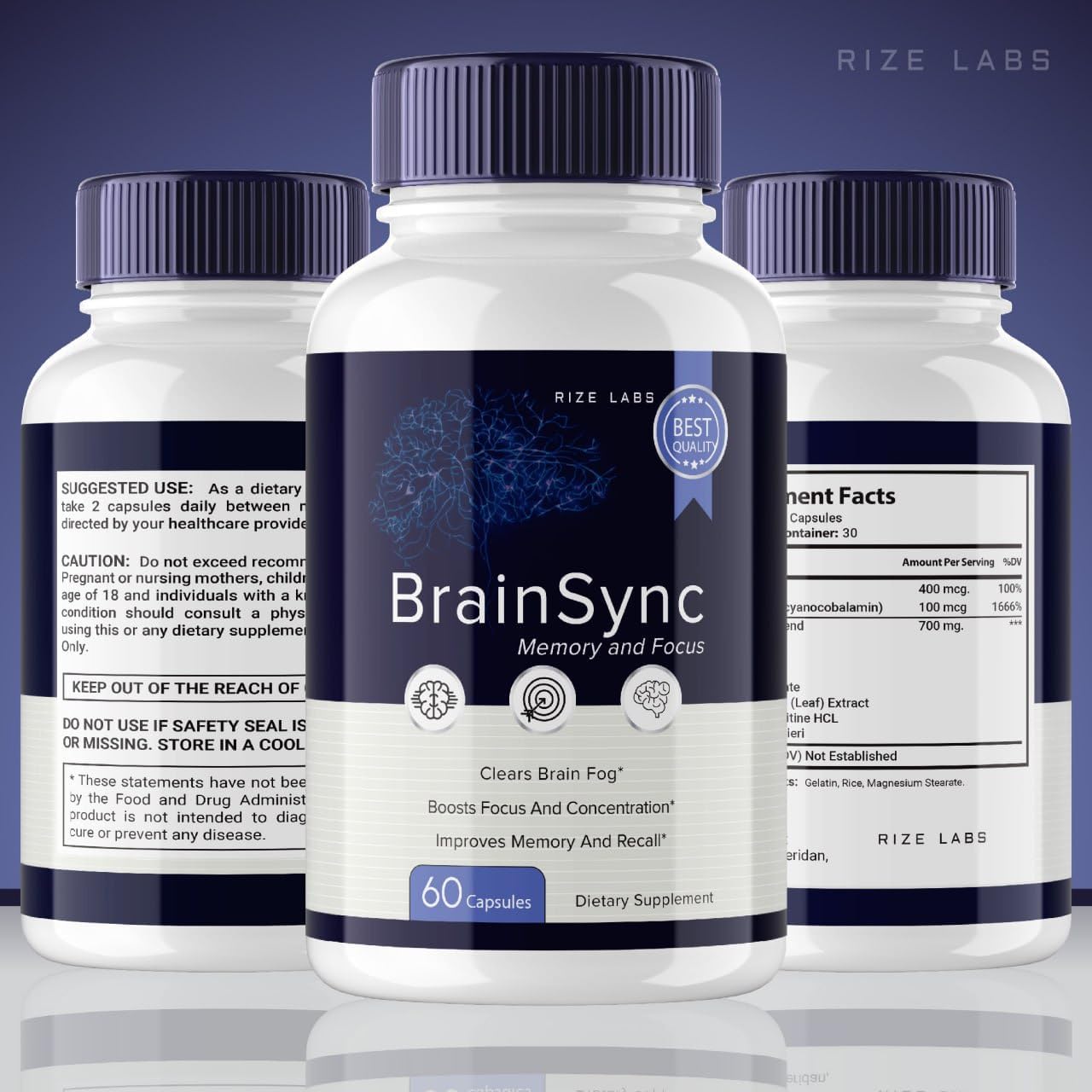 BrainSync Advanced Formula Capsules for Cognitive Enhancement and Focus - Memory Support Supplement (60 Capsules)